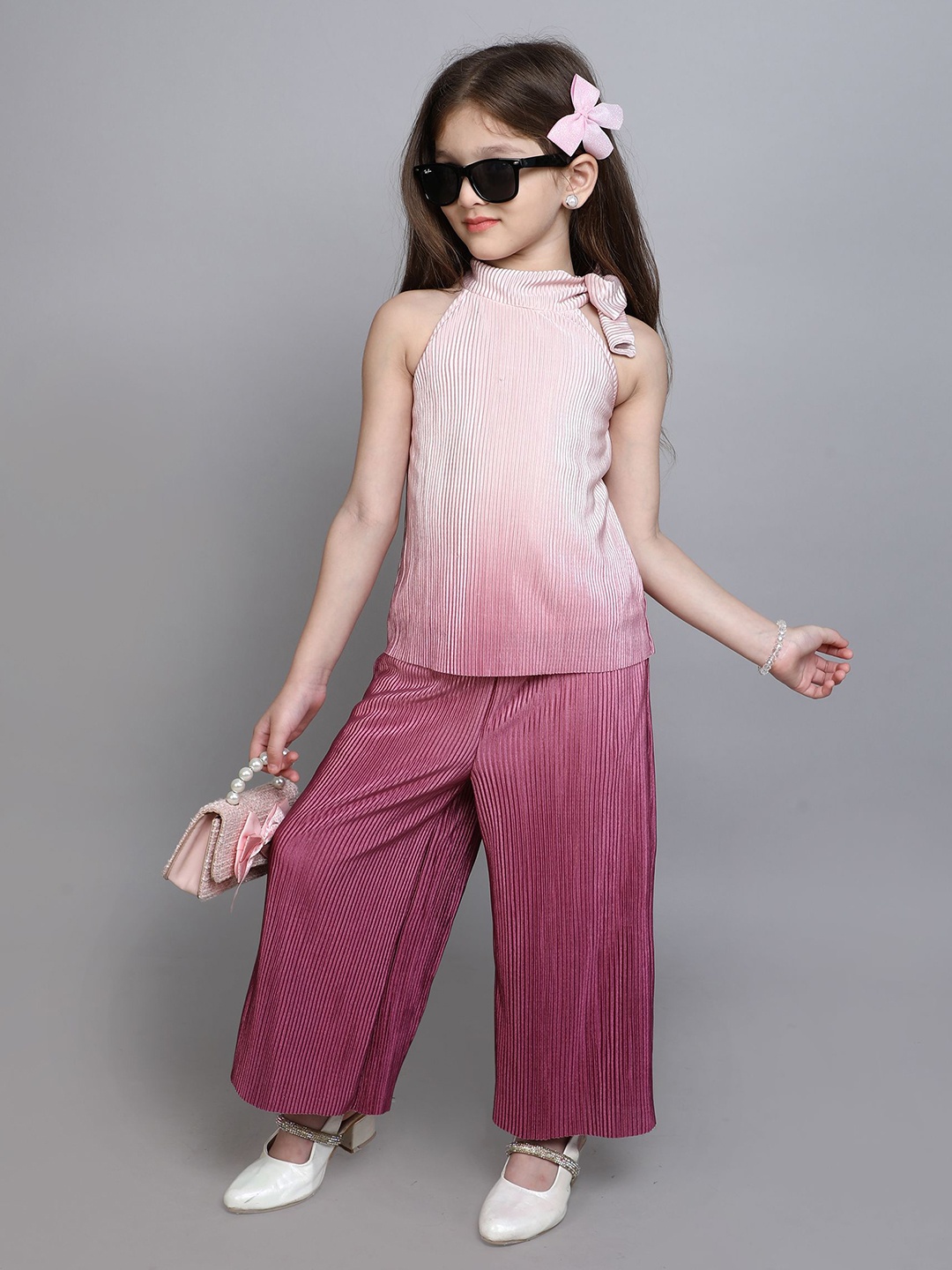 

taffykids Girls Colourblocked Top with Trousers, Pink