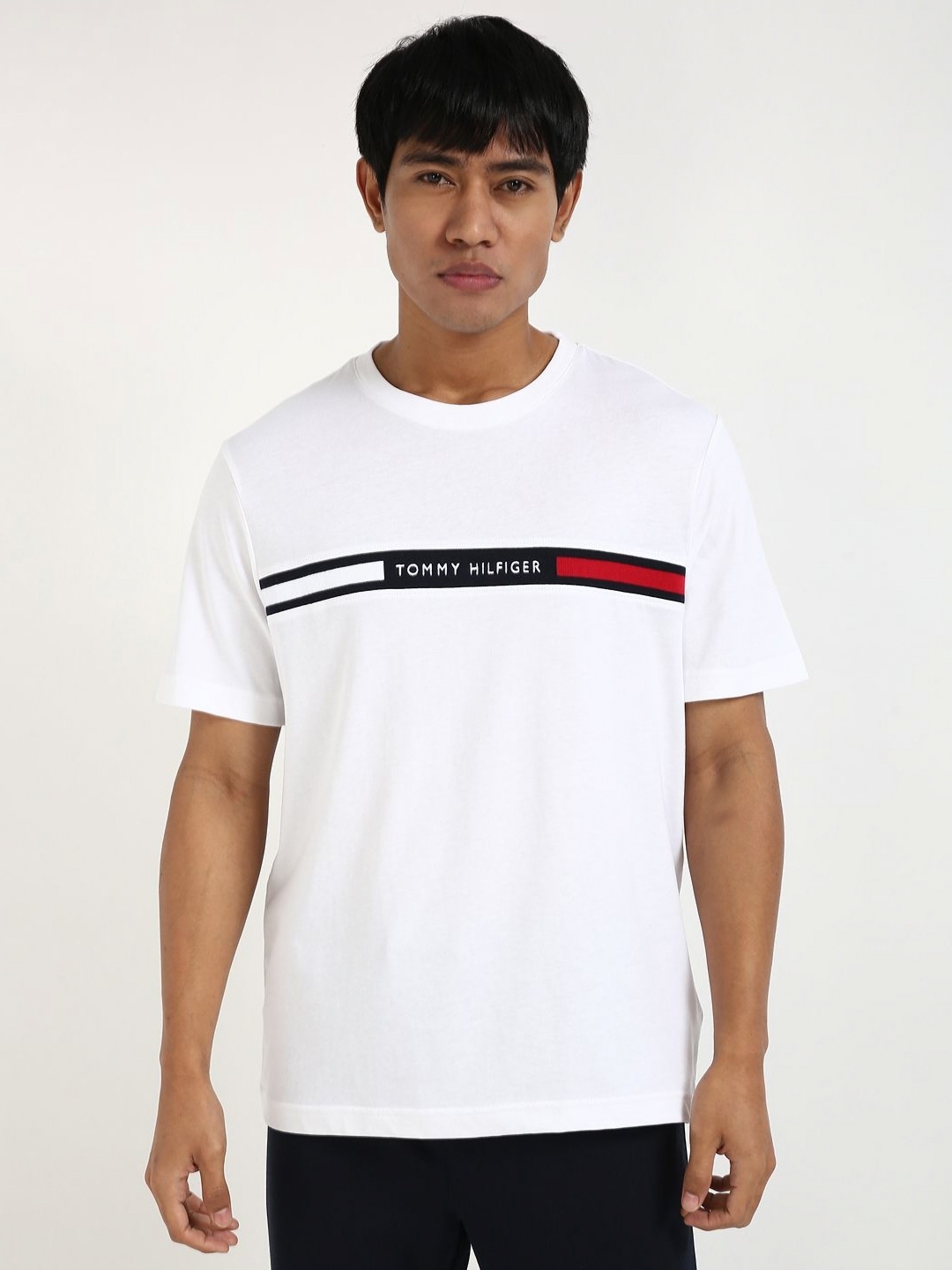 

Tommy Hilfiger Men Striped Round Neck Cotton T-shirt, White