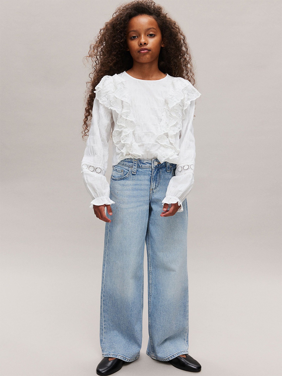 

H&M Girls Lace-Flounced Blouse, White
