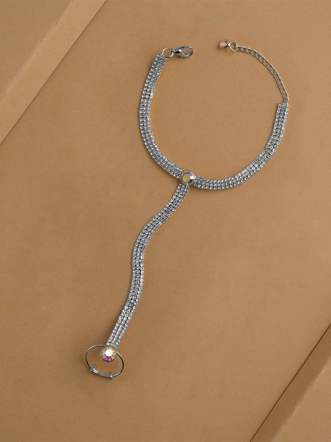 

VAMA Women Crystals Handcrafted Silver-Plated Armlet Bracelet