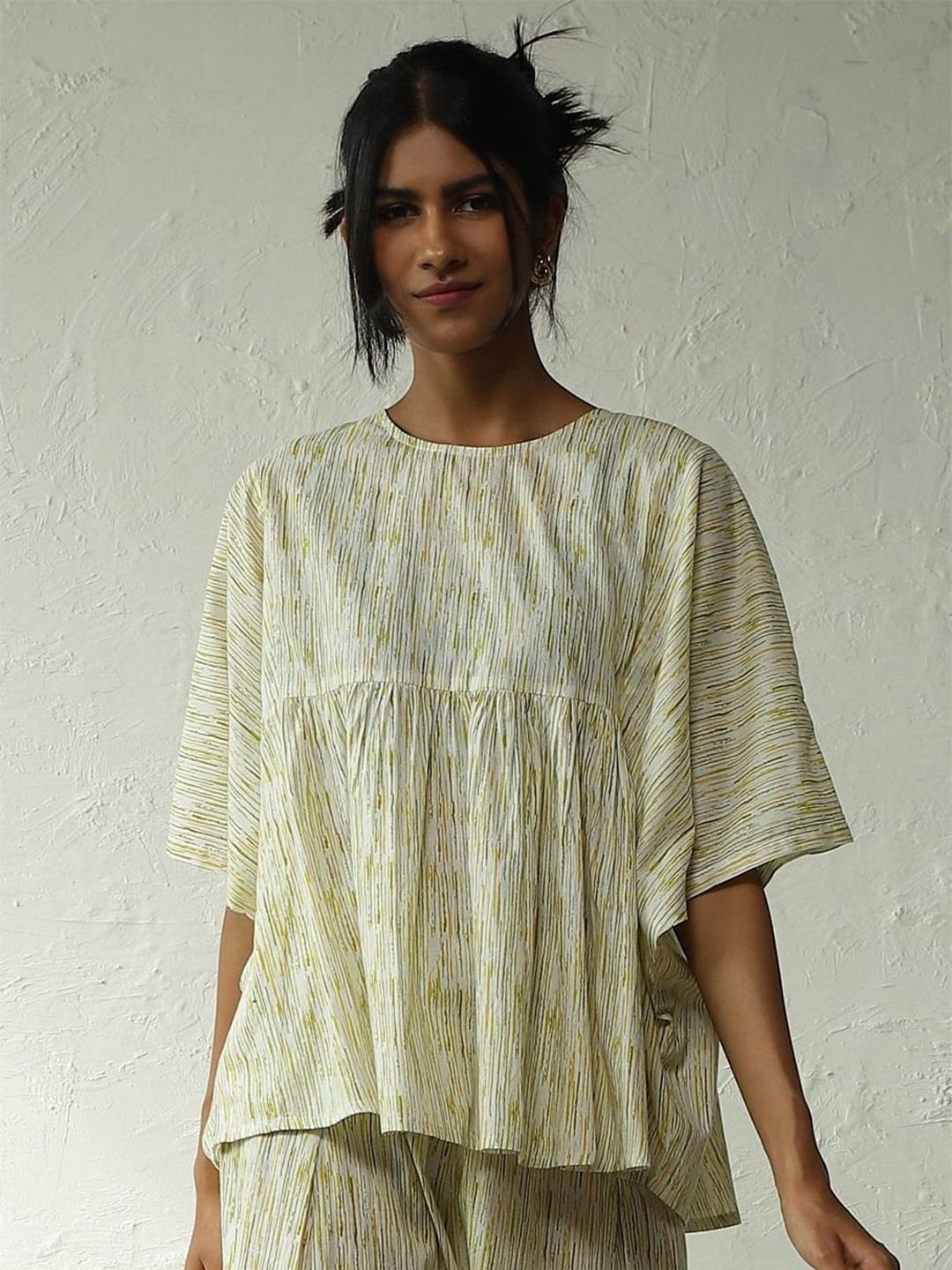 

Canoopi Women Printed Cotton Kaftan Top, Yellow