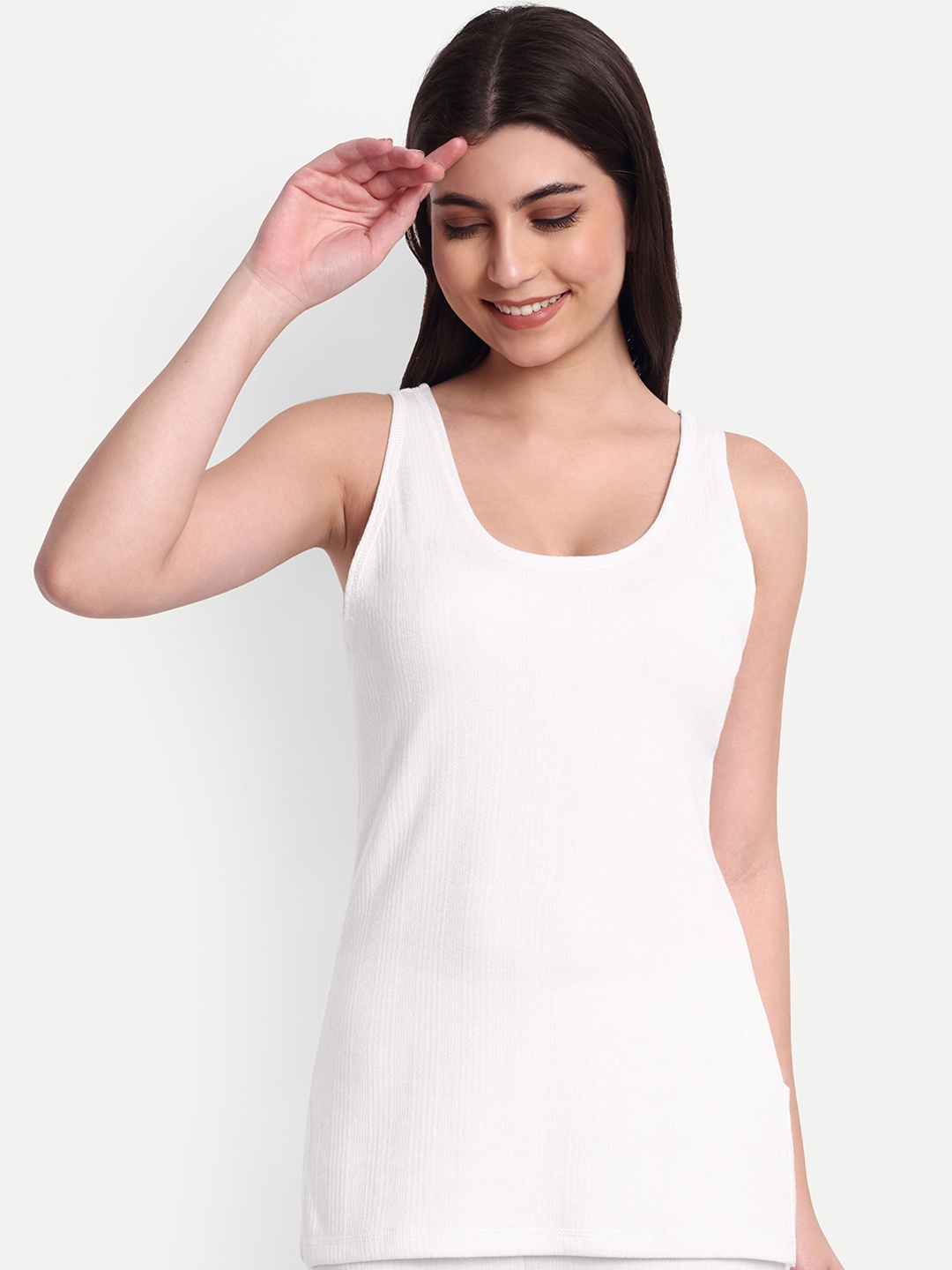 

ZEFFIT Women Ribbed Cotton Thermal Top, White