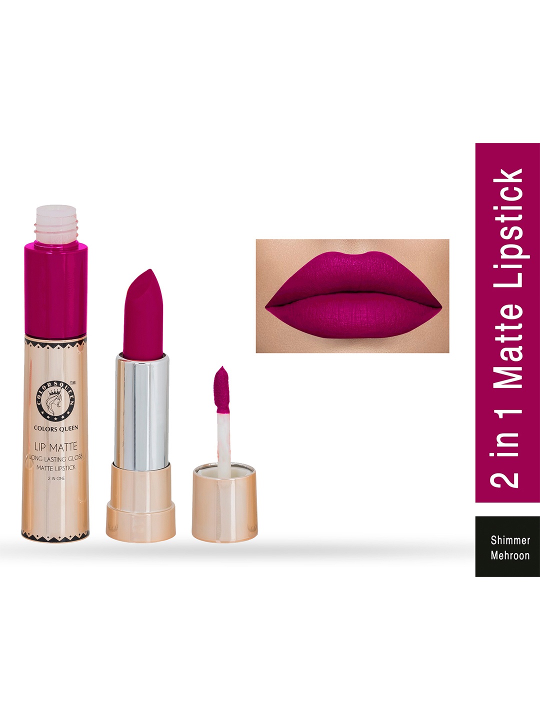 

Colors Queen Lip Matte Long Lasting Gloss 2 in 1 Lipstick 8 g - Shimmer Maroon, Pink