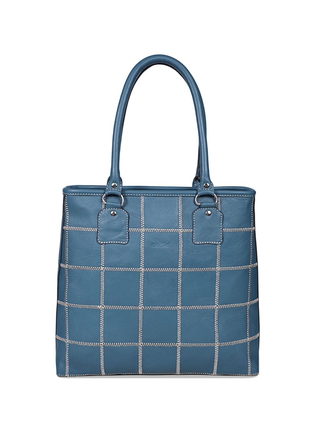 

Celtic Checked Leather Structured Tote Bag with, Blue