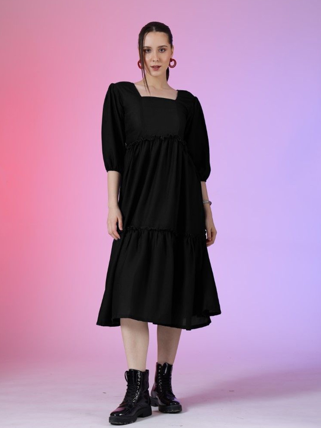 

Krunal Raiyani Women Fit & Flare Dress, Black