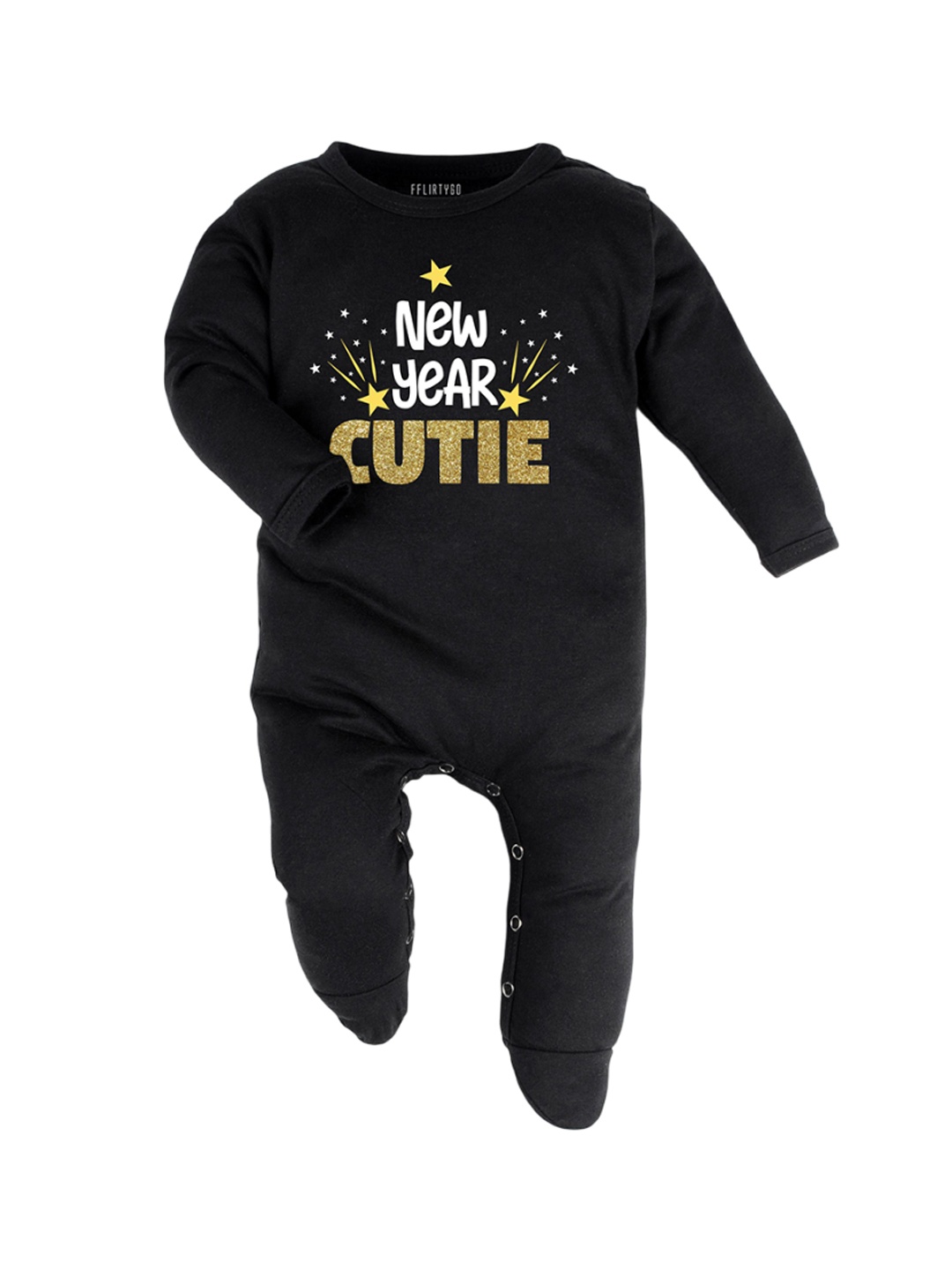

FFLIRTYGO Infants Printed Pure Cotton Sleepsuit, Black
