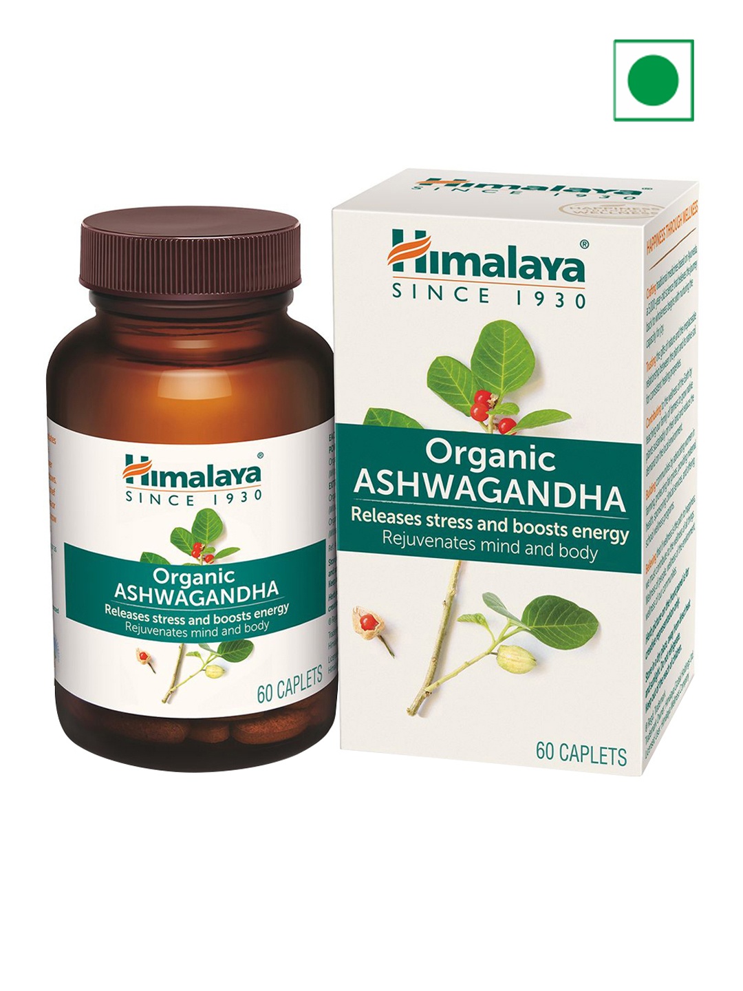 

Himalaya Organic Ashwagandha Caplets Releases Stress & Boosts Energy - 60 No, Brown