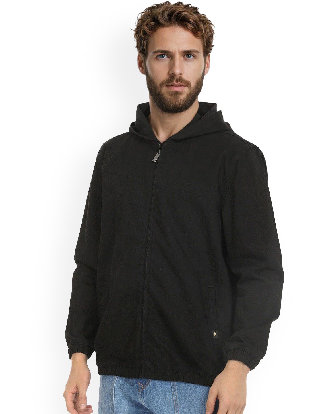 

WROGN Men Striped Cotton Denim Jacket, Black