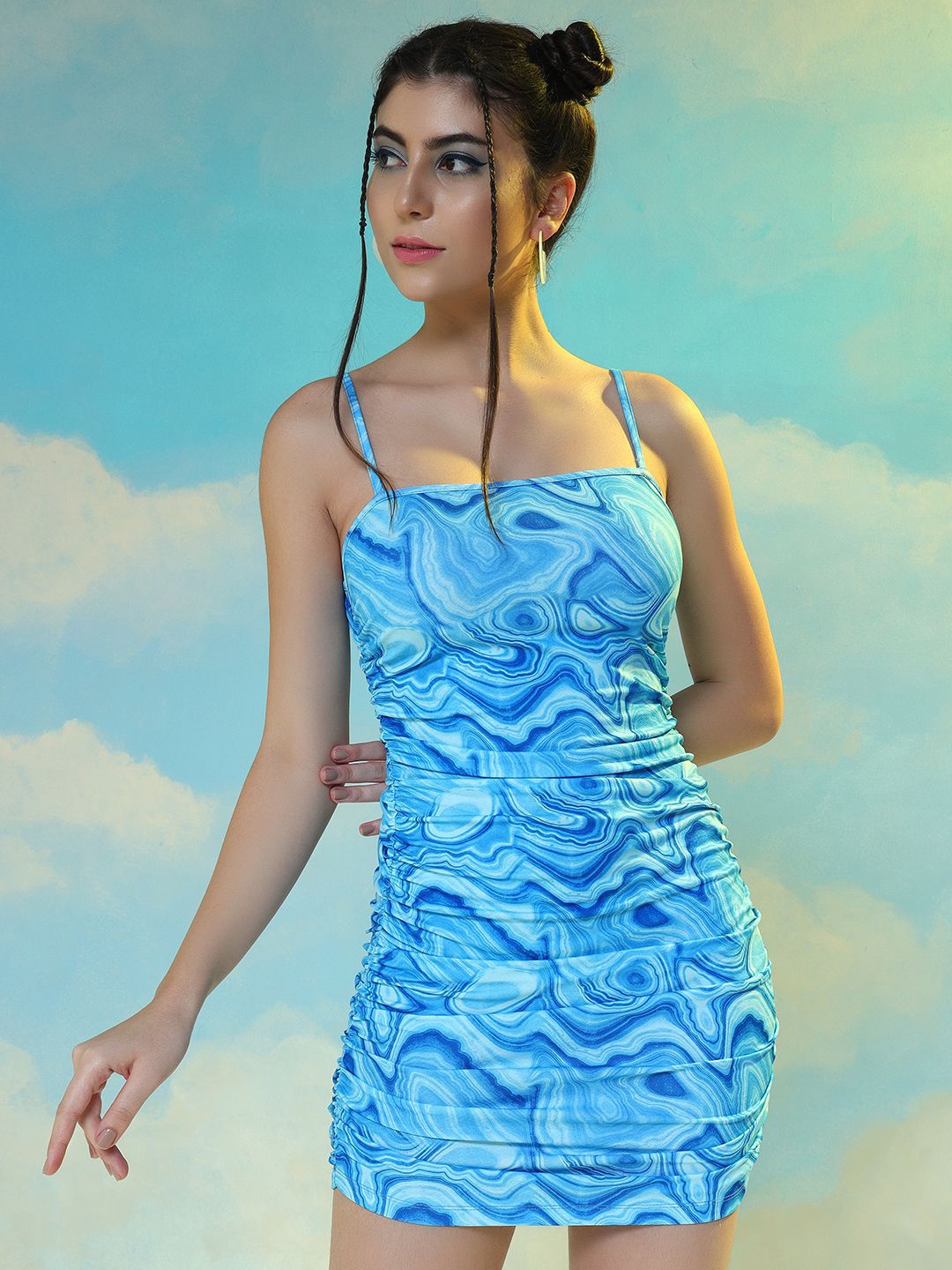

BAESD Women Abstract Printed Bodycon Mini Dress, Blue