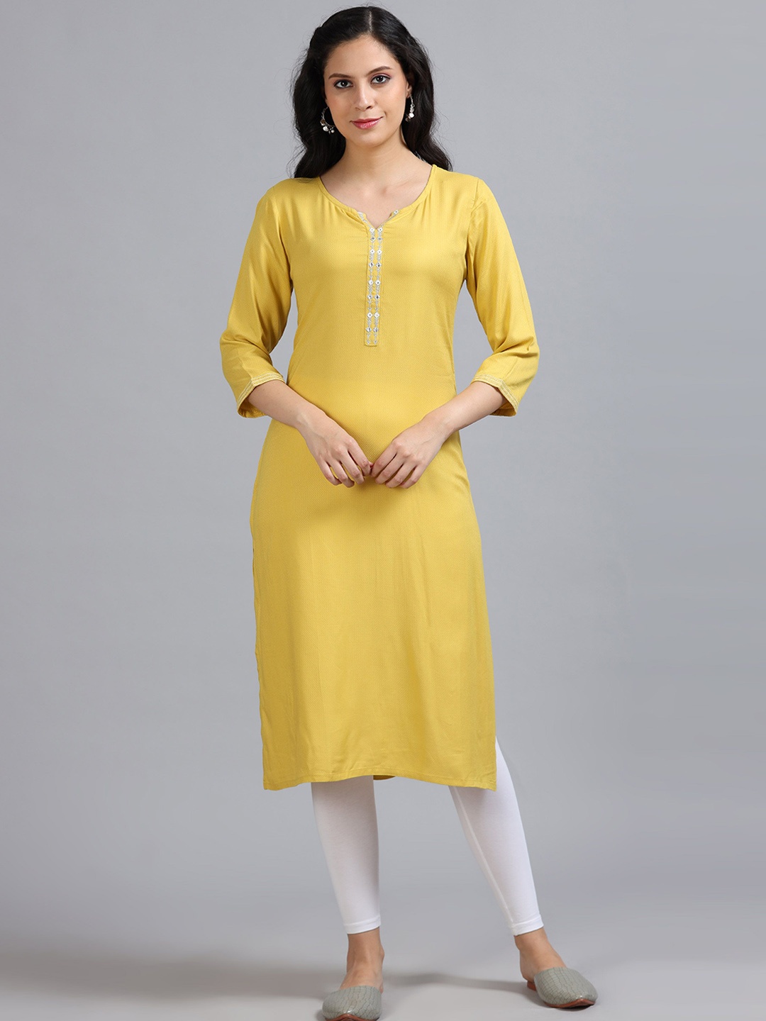 

Marcia Women Embroidered Kurta, Yellow