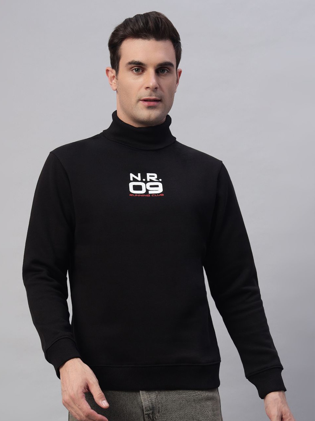 

FCK GOLD Men Solid High Neck Sweatshirt, Black