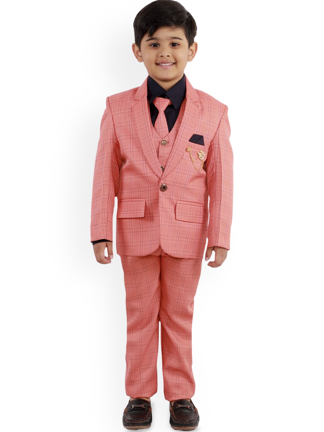 

BAESD Boys 5-Piece Checked Single-Breasted Suit, Pink