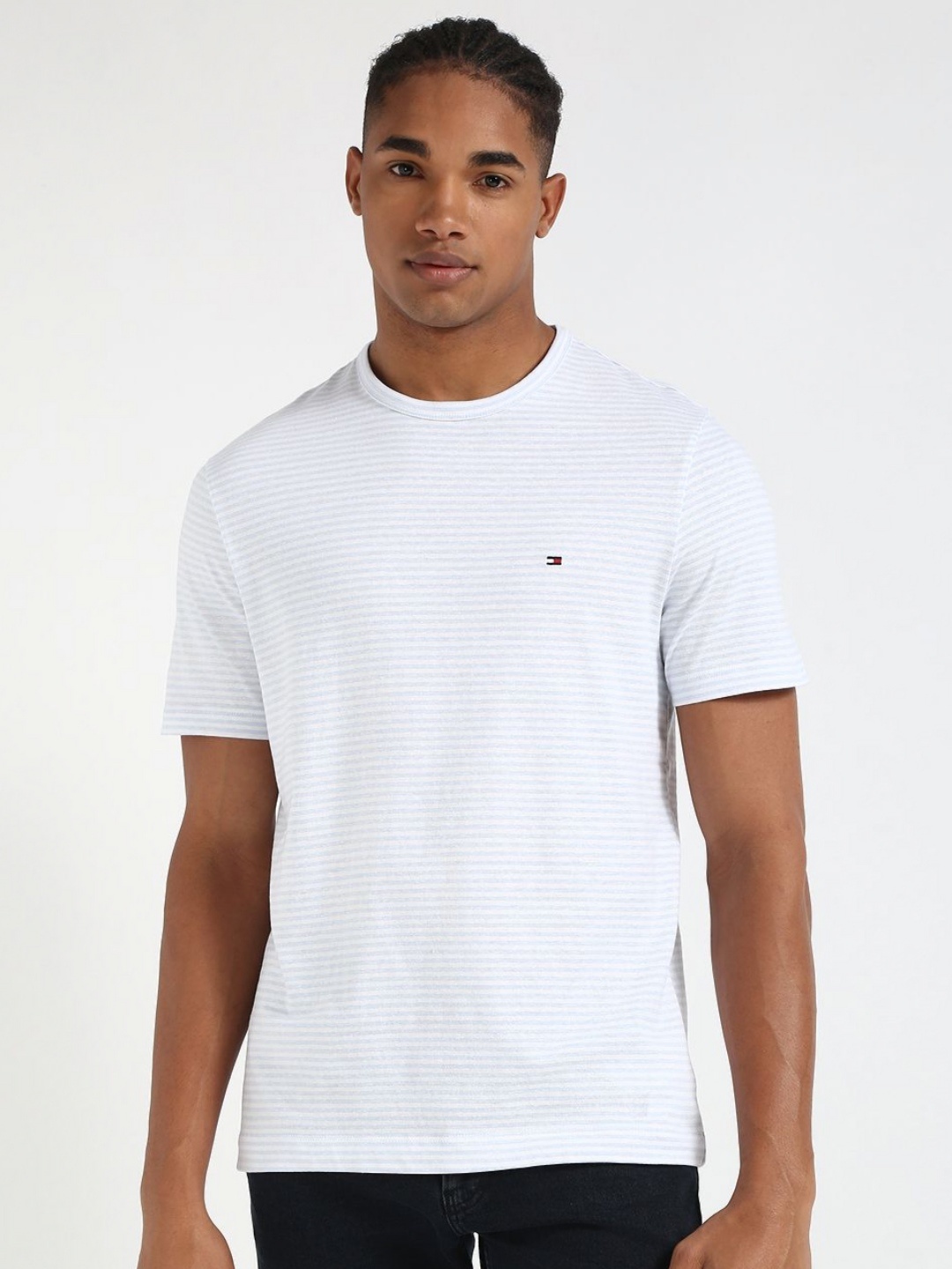 

Tommy Hilfiger Men Striped Round Neck Cotton T-shirt, Blue