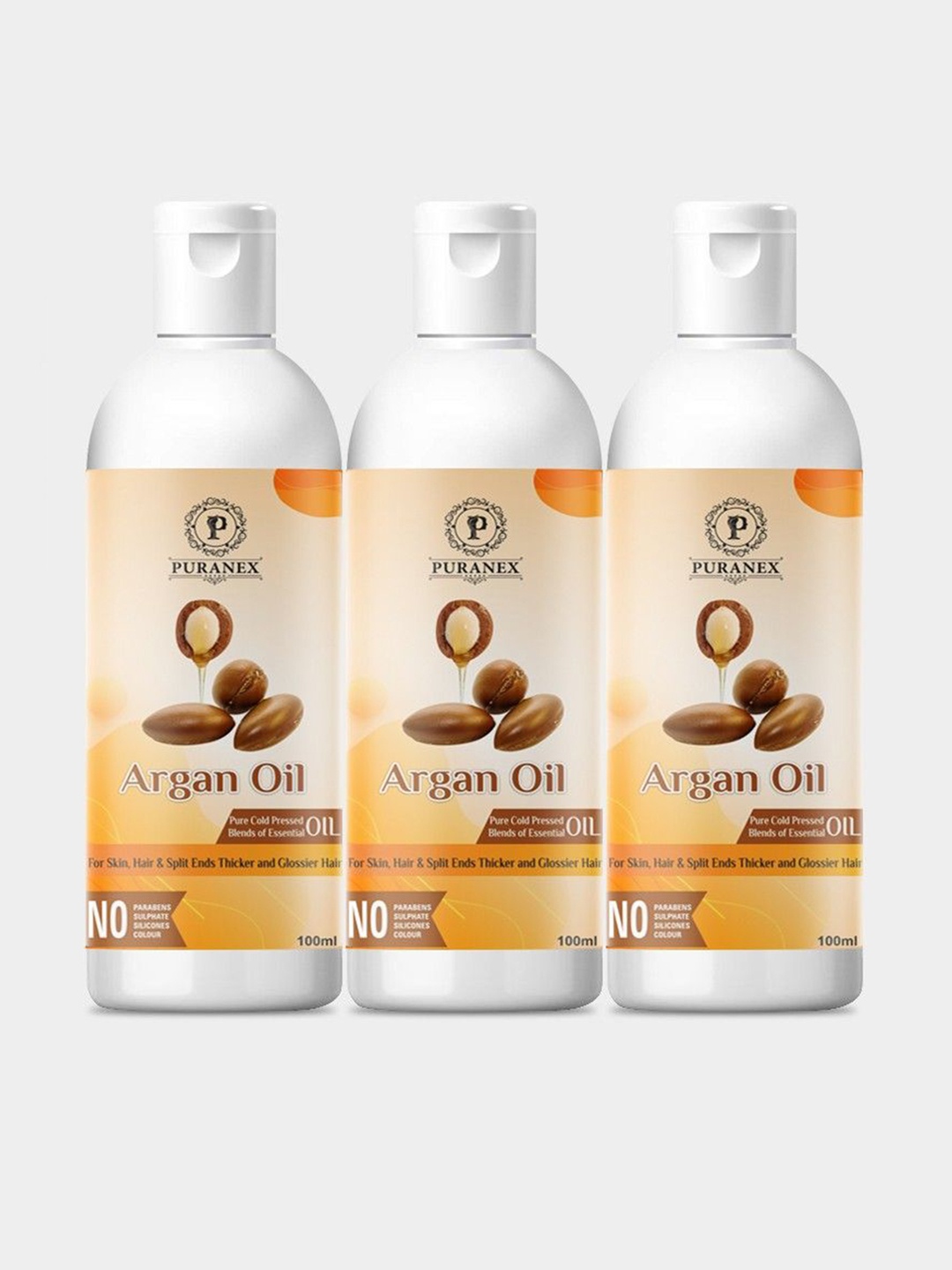

Puranex Set Of 3 Pure Cold Pressed Argan Oil - 100 ml Each, Transparent