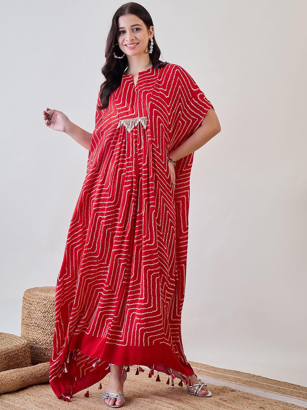 

The Kaftan Company Women Tie and Dye Dyed Kaftan Maxi Dress, Red
