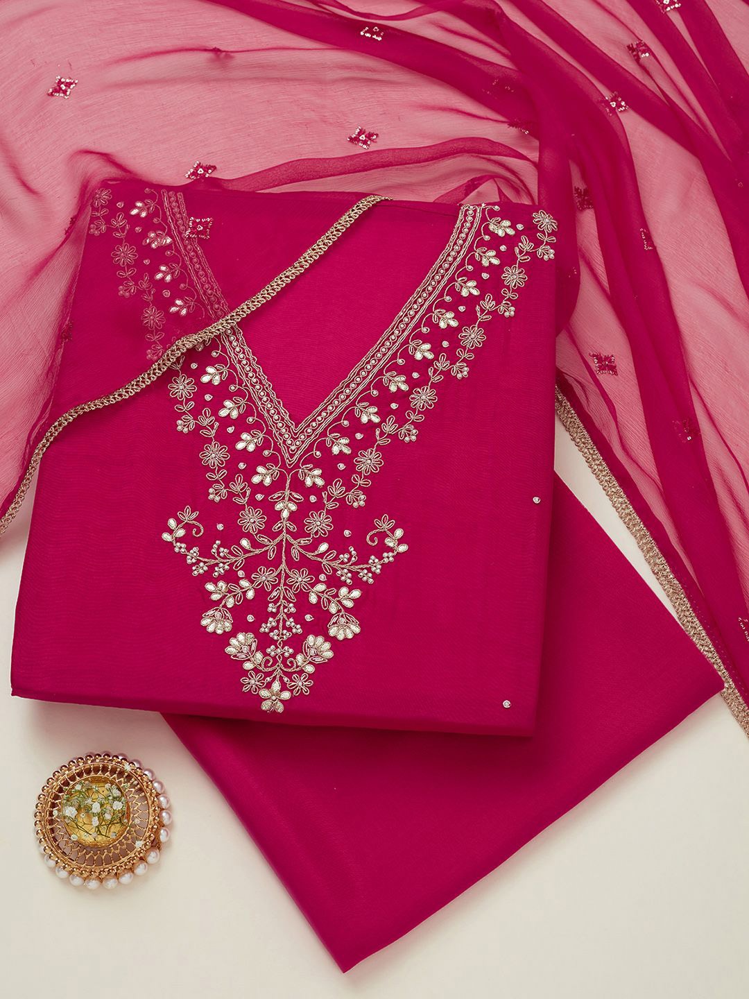 

Soch Embroidered Unstitched Dress Material, Fuchsia