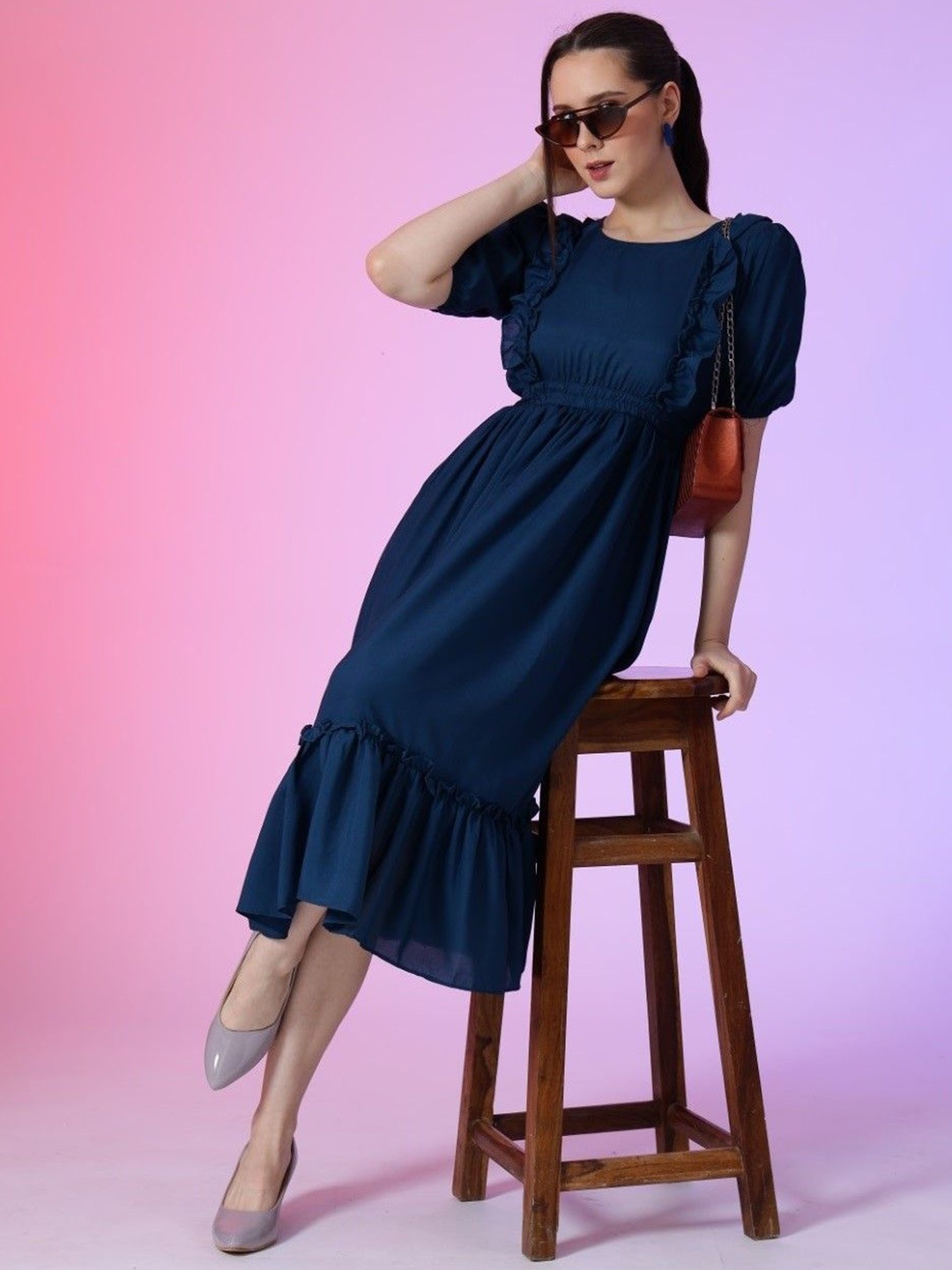 

Raiyani Enterprise Women Fit & Flare Dress, Blue