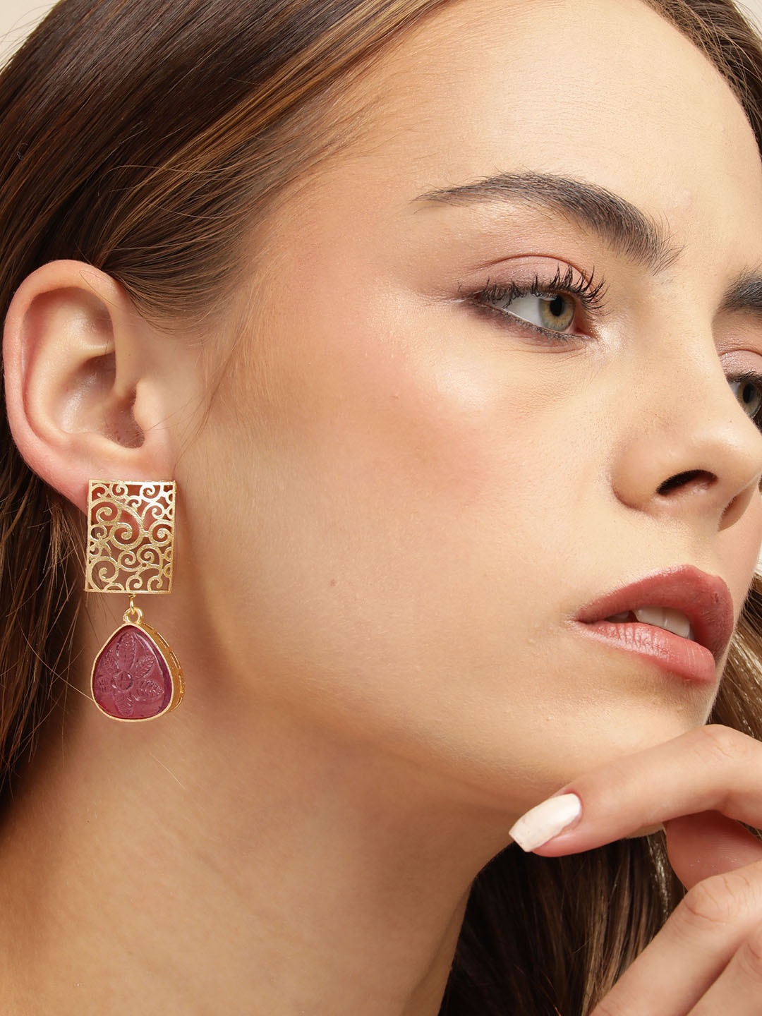 

Anouk Gold Plated Beaded Contemporary Drop Earrings, Pink