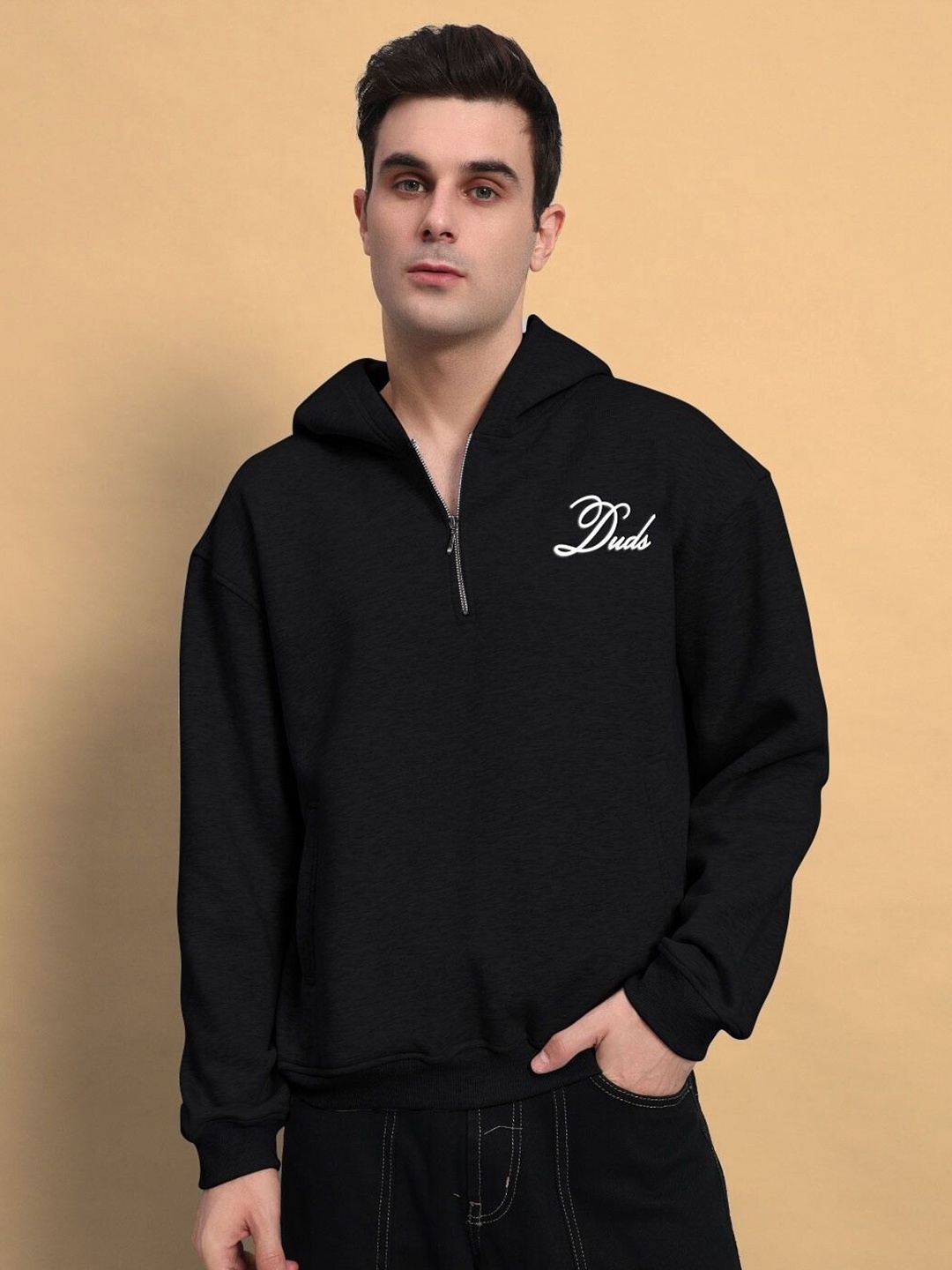 

WEARDUDS Men Ribbed Long Sleeves Hooded Sweatshirt, Black