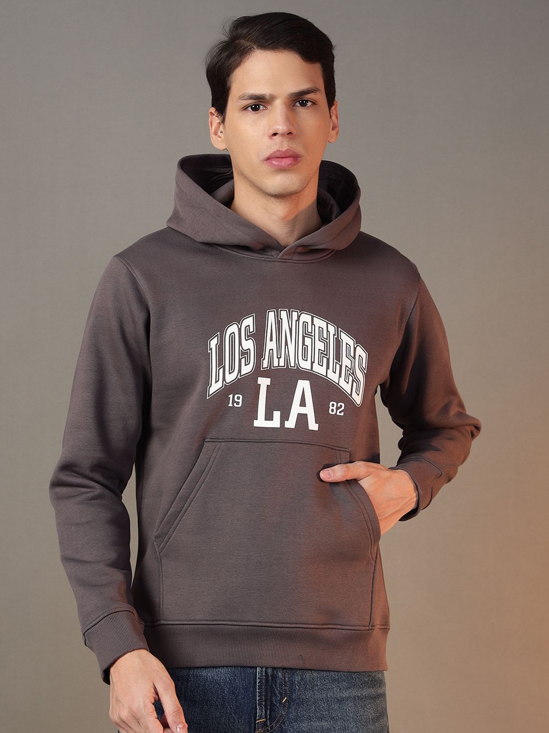 

FCK GOLD Men Printed Hooded Sweatshirt, Grey