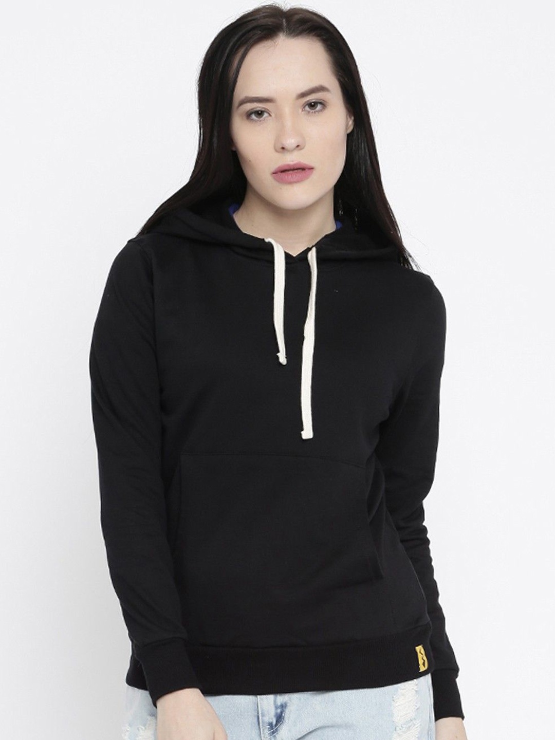 

Campus Sutra Women Cotton Hooded Neck Pullover Sweatshirt, Black