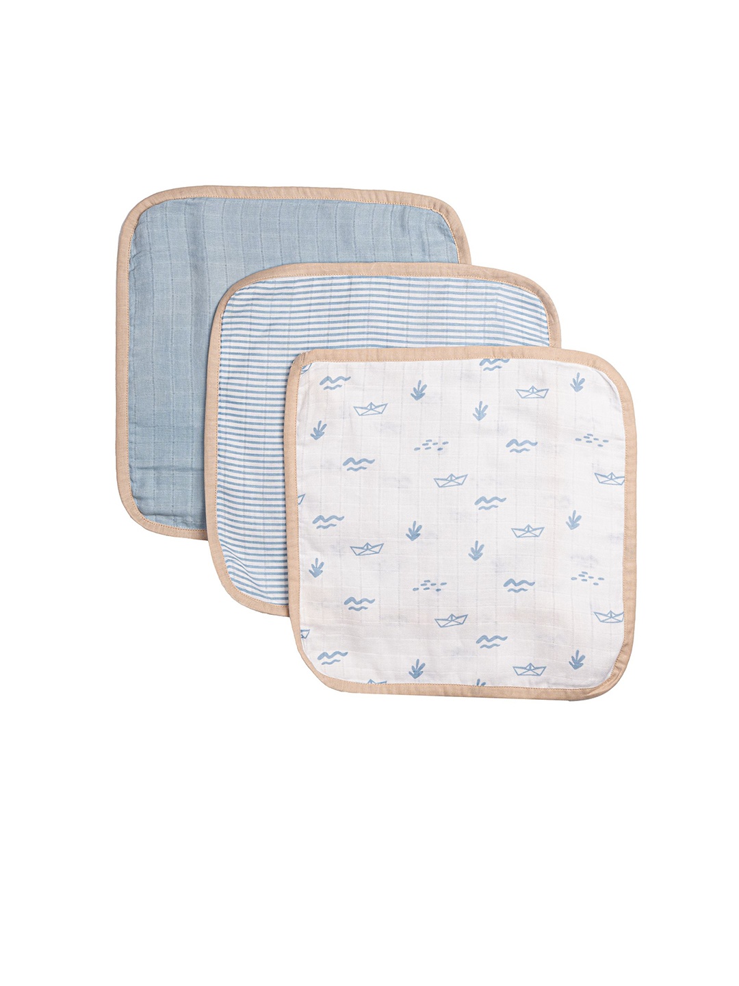 

Masilo Infants Kids 3-Pcs Organic Muslin Washcloths, Blue