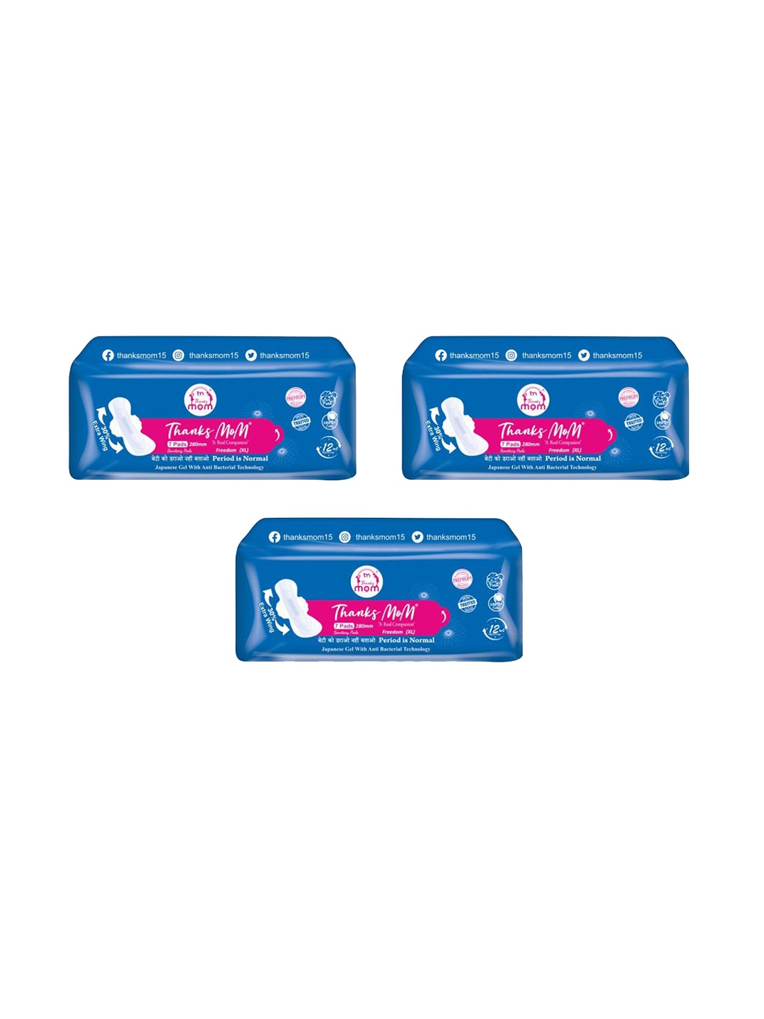 

THANKS MOM Set Of 3 Sanitary Pads - XL - 7Pcs Each, White