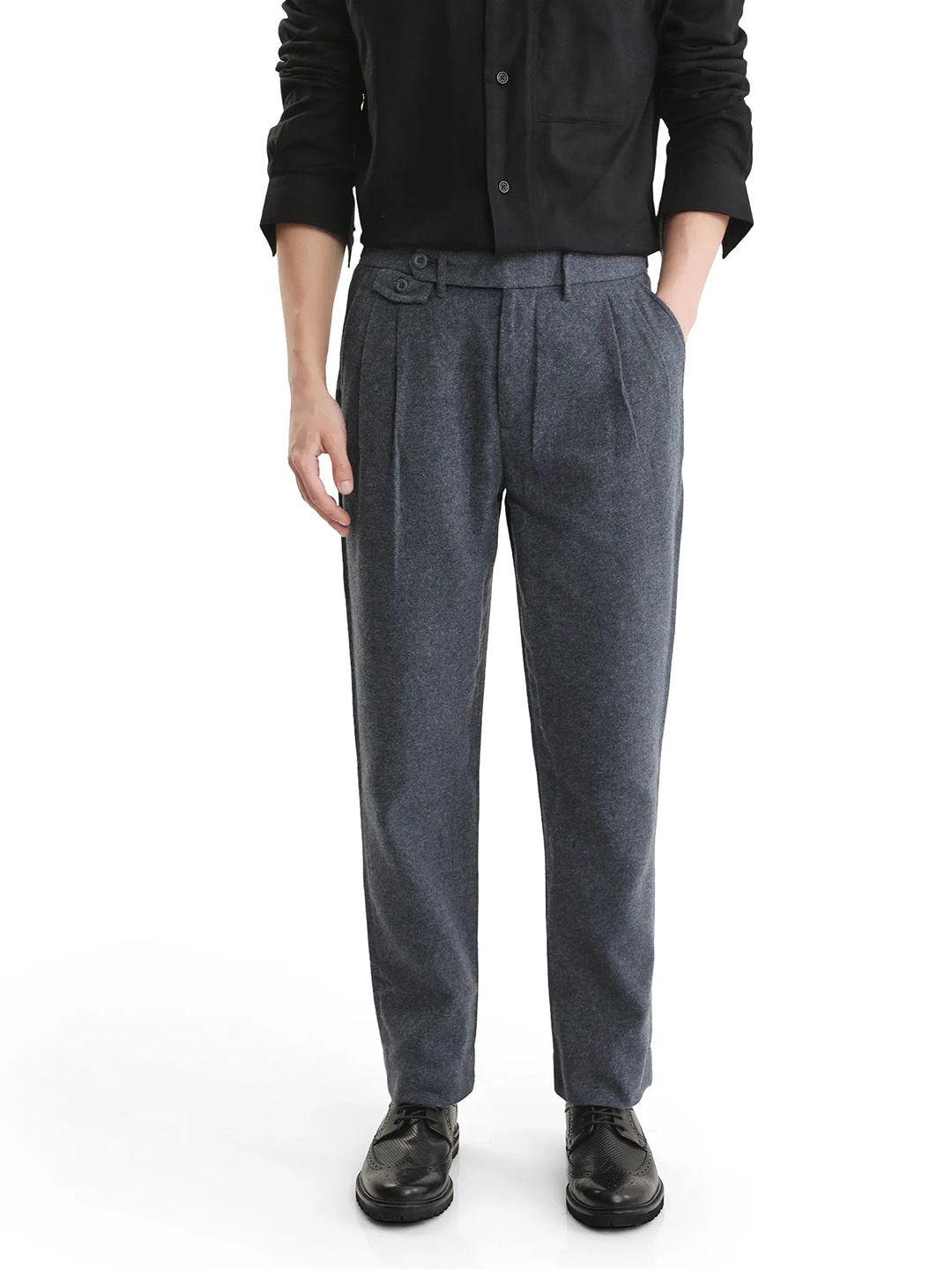 

RARE RABBIT Men Comfort Pleated Cotton Formal Trousers, Grey