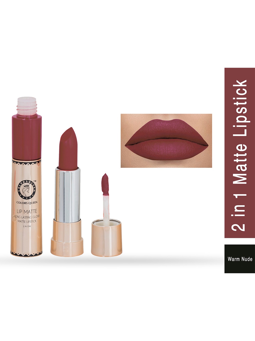 

Colors Queen Lip Matte 2 In 1 Long Lasting Gloss Matte Lipstick 8g - Warm Nude, Brown