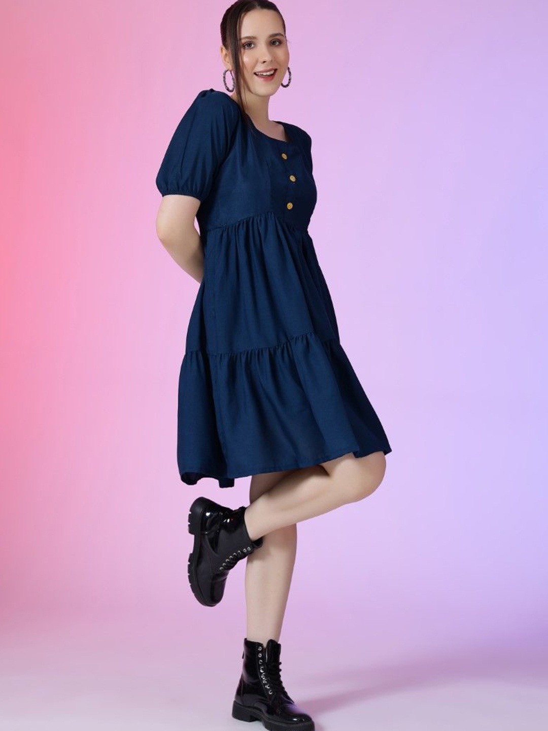 

Krunal Raiyani Women Square Neck Fit & Flare Dress, Blue