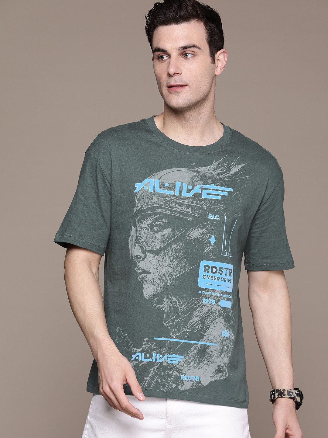 

The Roadster Lifestyle Co. Printed Pure Cotton T-shirt, Grey