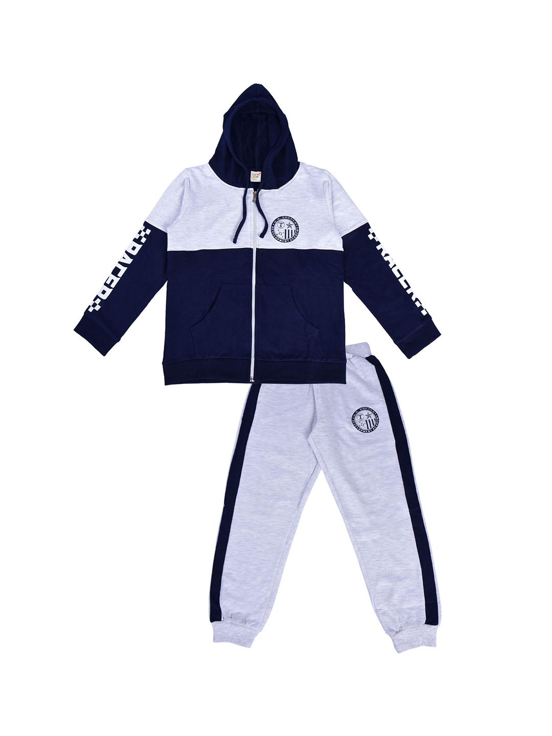 

Clothe Funn Boys Printed Cotton Hooded Tracksuit, Navy blue
