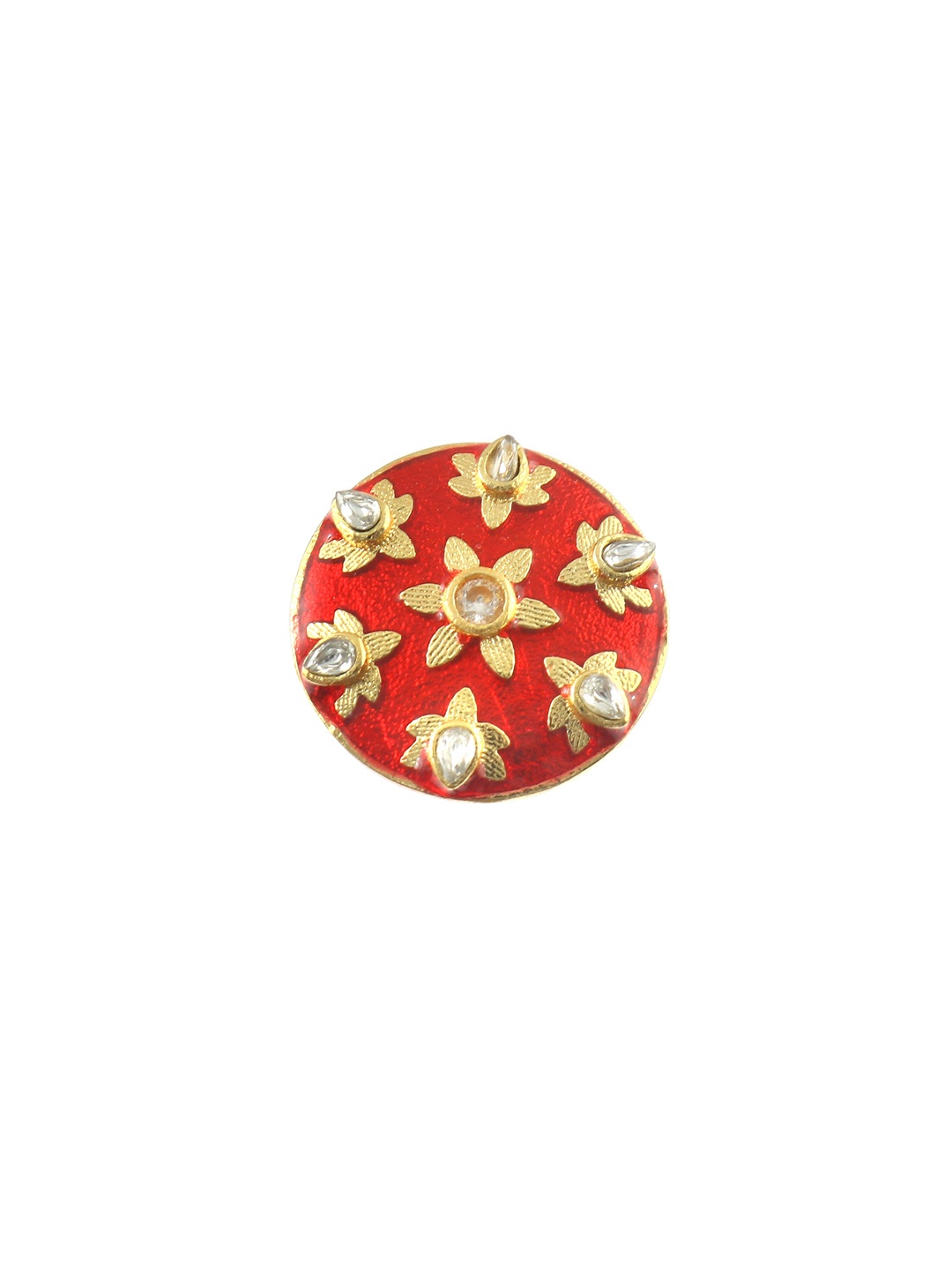 

House of Pataudi Gold-Plated Enamelled Cubic Zirconia-Studded Adjustable Finger Ring