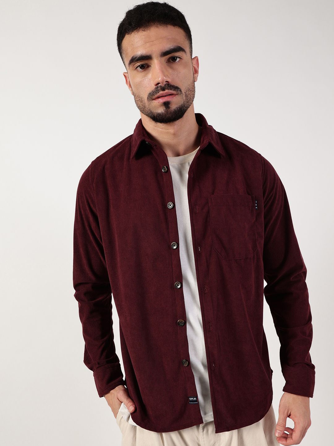 

Thomas Scott Men Premium Spread Collar Corduroy Casual Shirt, Maroon