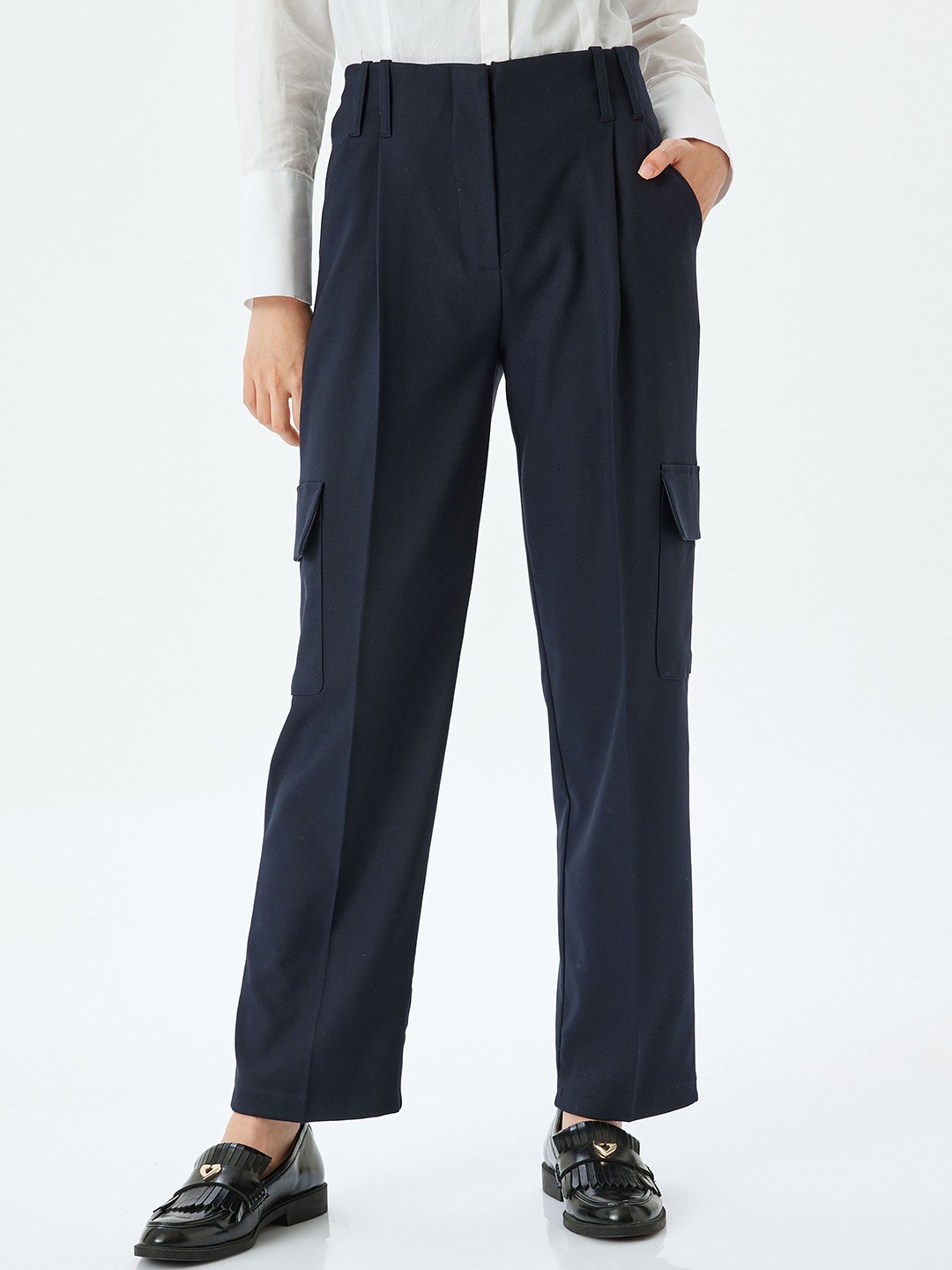 

Koton Women Regular Fit Mid-Rise Formal Trousers, Navy blue