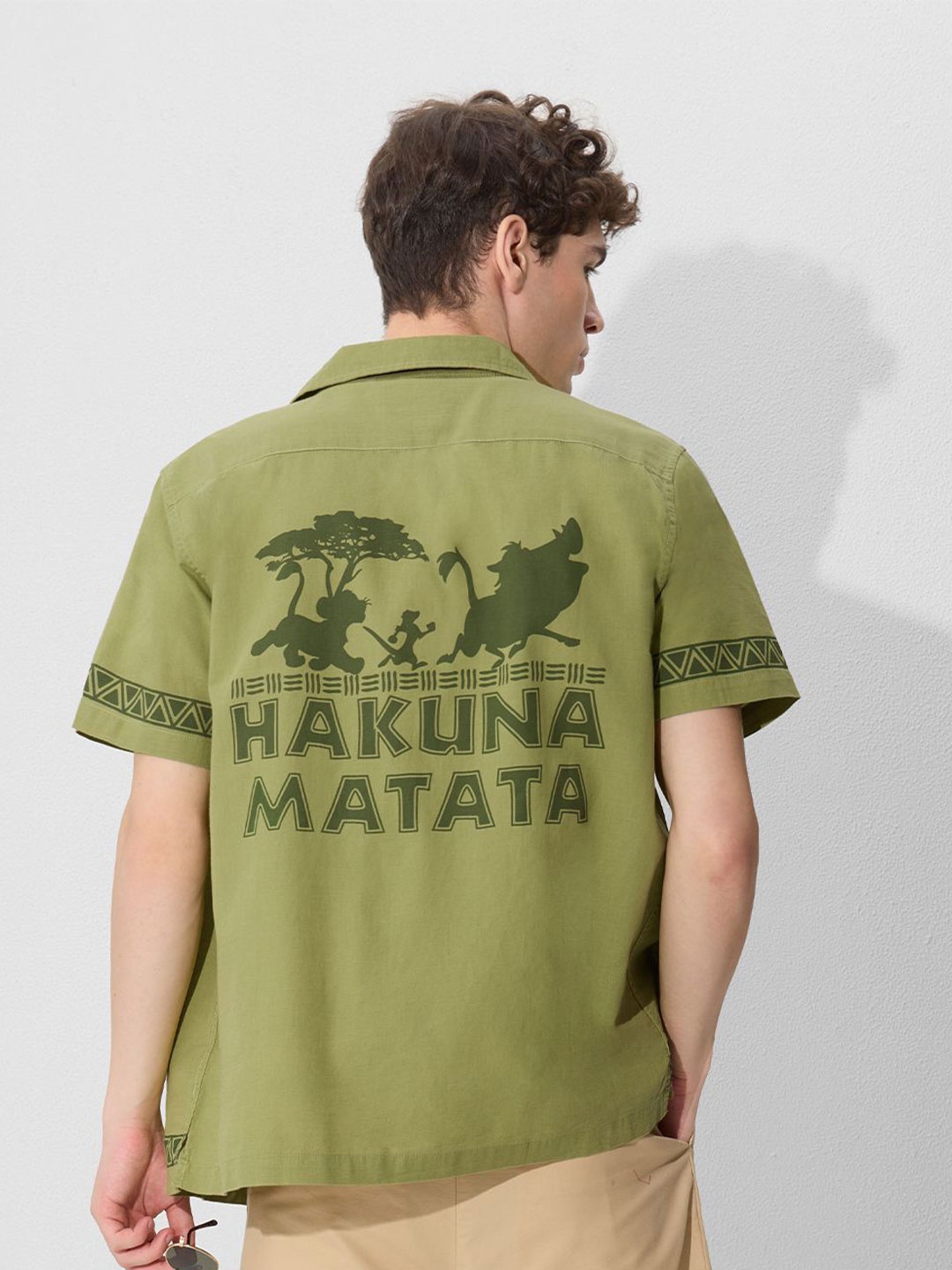 

The Souled Store Men Graphic Printed Cotton Oversized Casual Shirt, Olive
