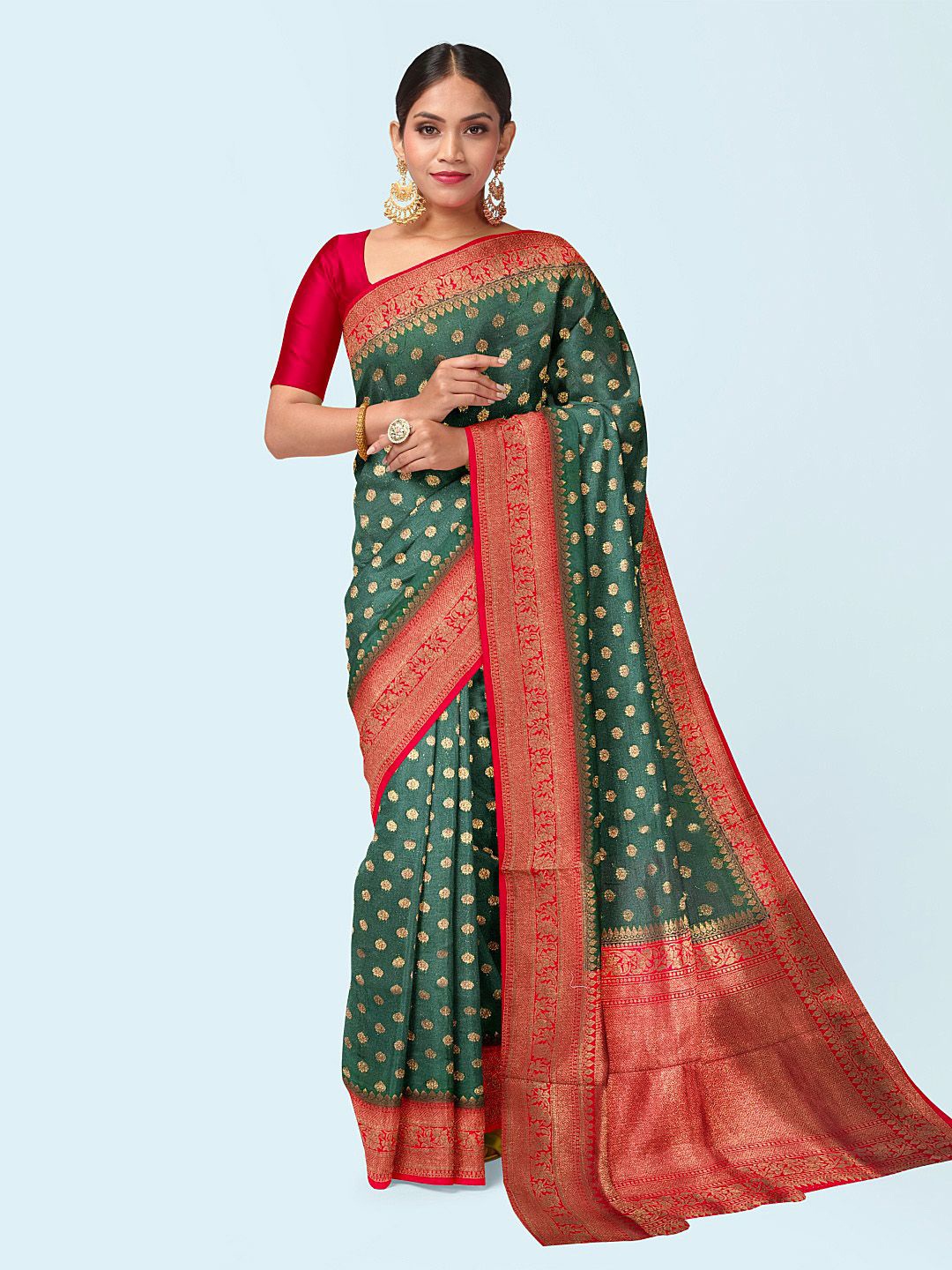 

Meena Bazaar Women Woven Design Zari Saree, Green