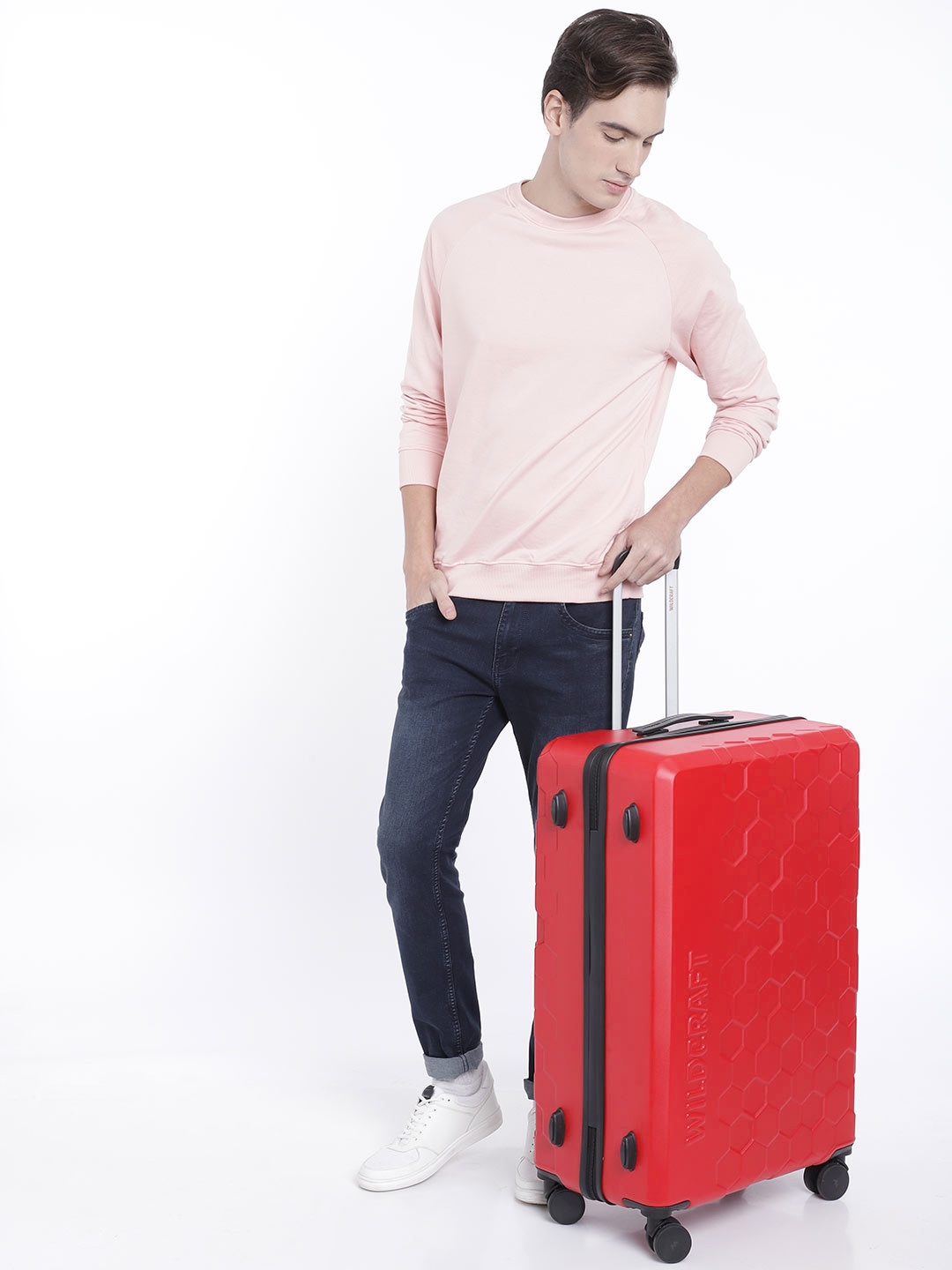 

Wildcraft Textured Water Resistance Pro-Bond Technology Large Pyxis Trolley Suitcase, Red