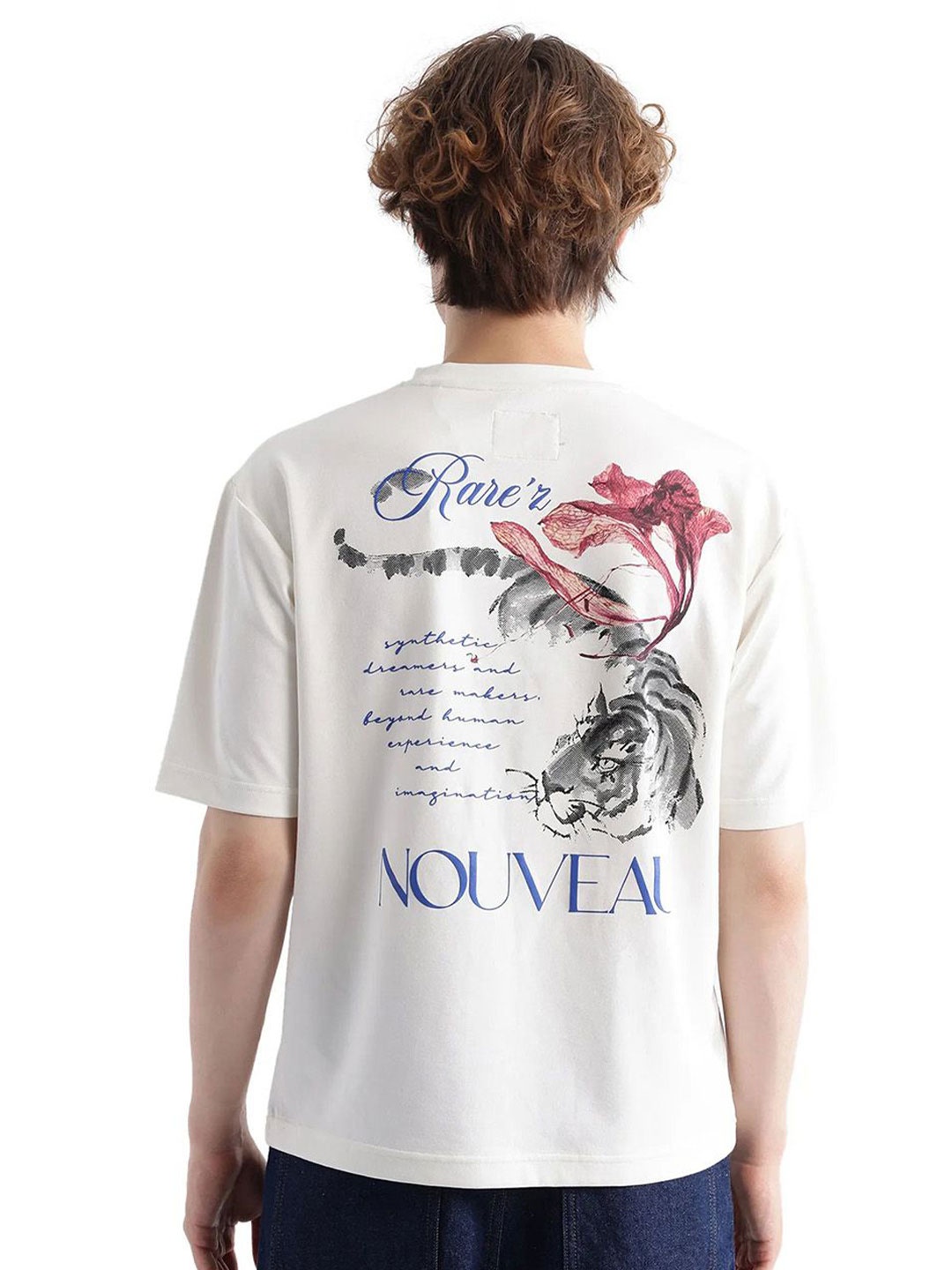 

RARE RABBIT Men GALEN Graphic Printed Round Neck Cotton Relaxed Fit T-shirt, Off white