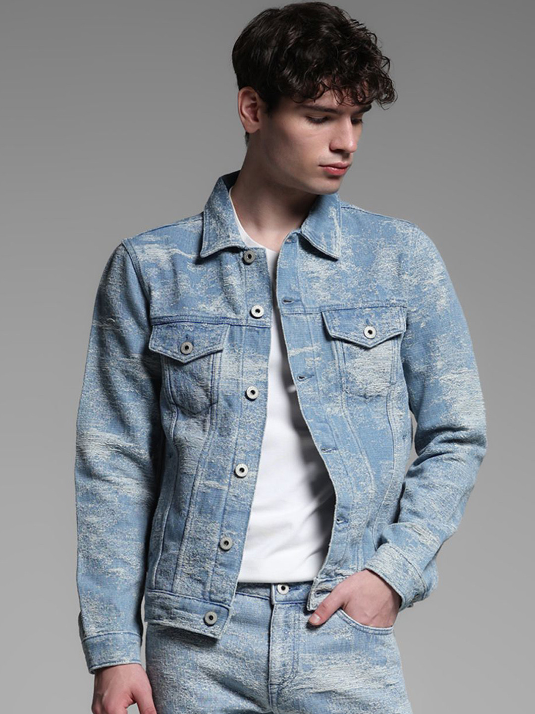 

Jack & Jones Men Washed Denim Jacket, Blue