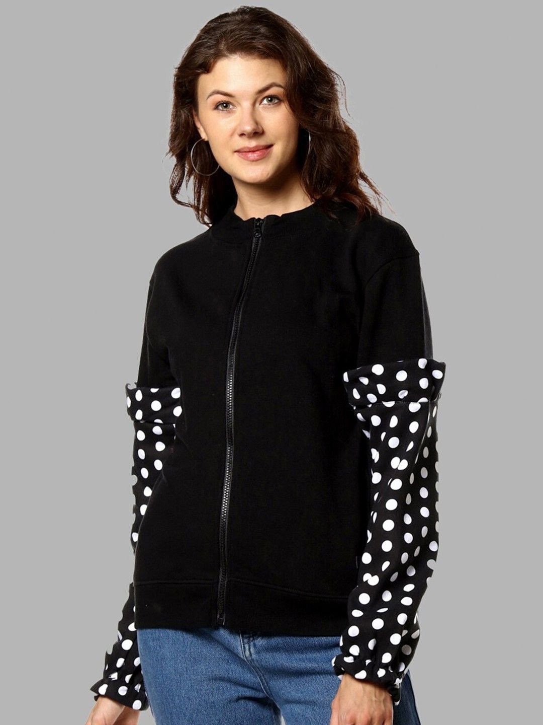 

Campus Sutra Women High NeckFront-Open Sweatshirt, Black