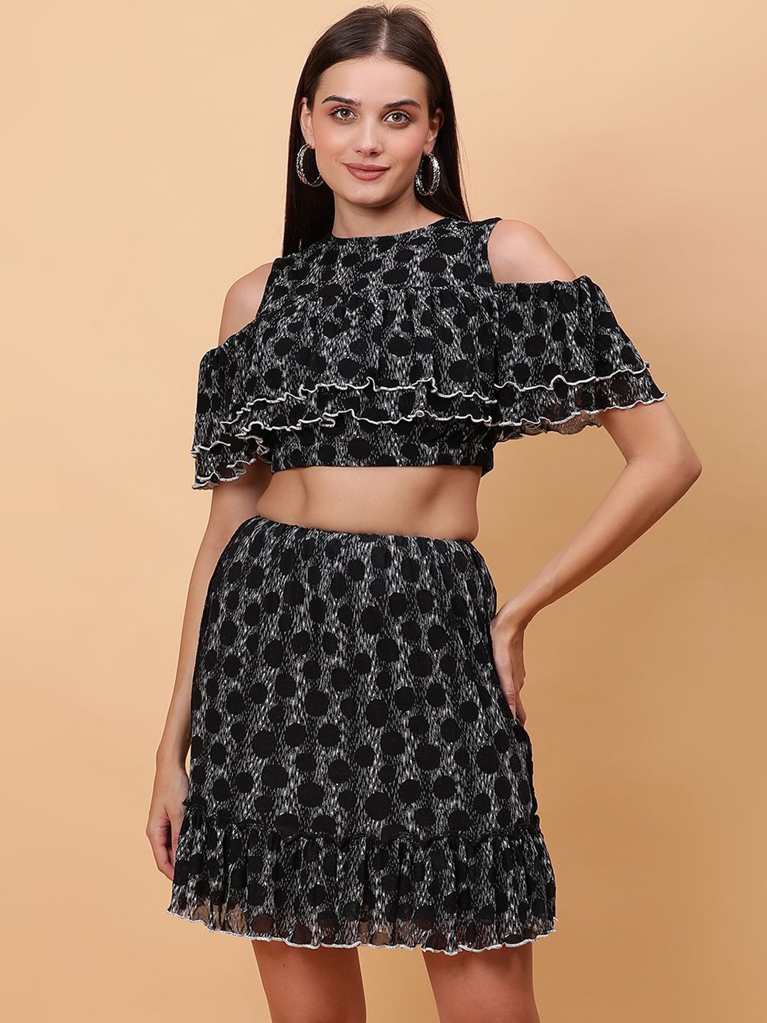 

Unifringe Printed Crop Top and Skirt Co-Ords, Black