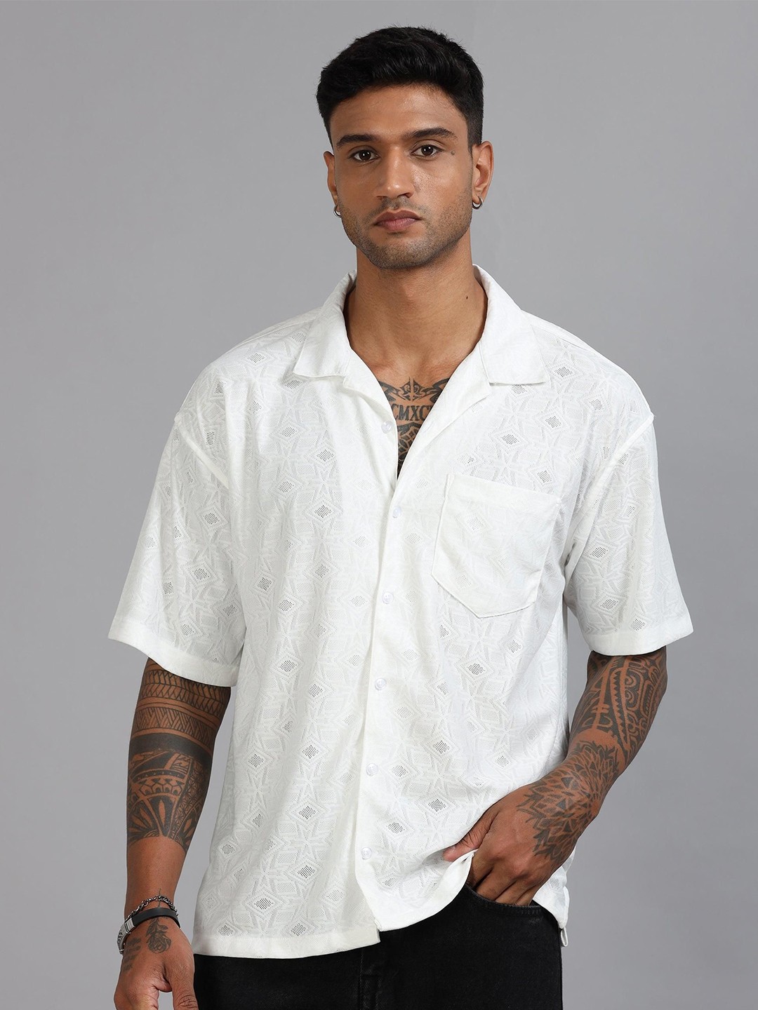 

HOUSE OF MAHNOTS Men Classic Opaque Printed Casual Shirt, White