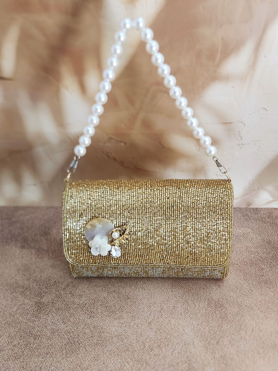 

Adwita Embellished Structured Handheld Bag with Bow Detail, Gold