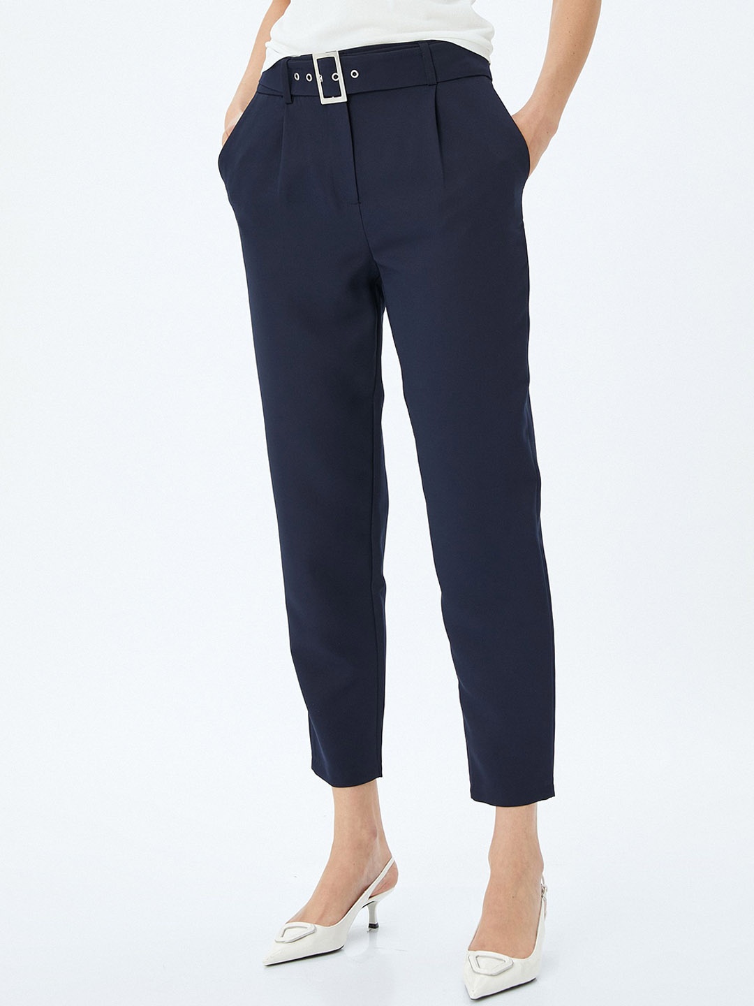 

Koton Women Mid-Rise Regular Fit Trousers, Navy blue