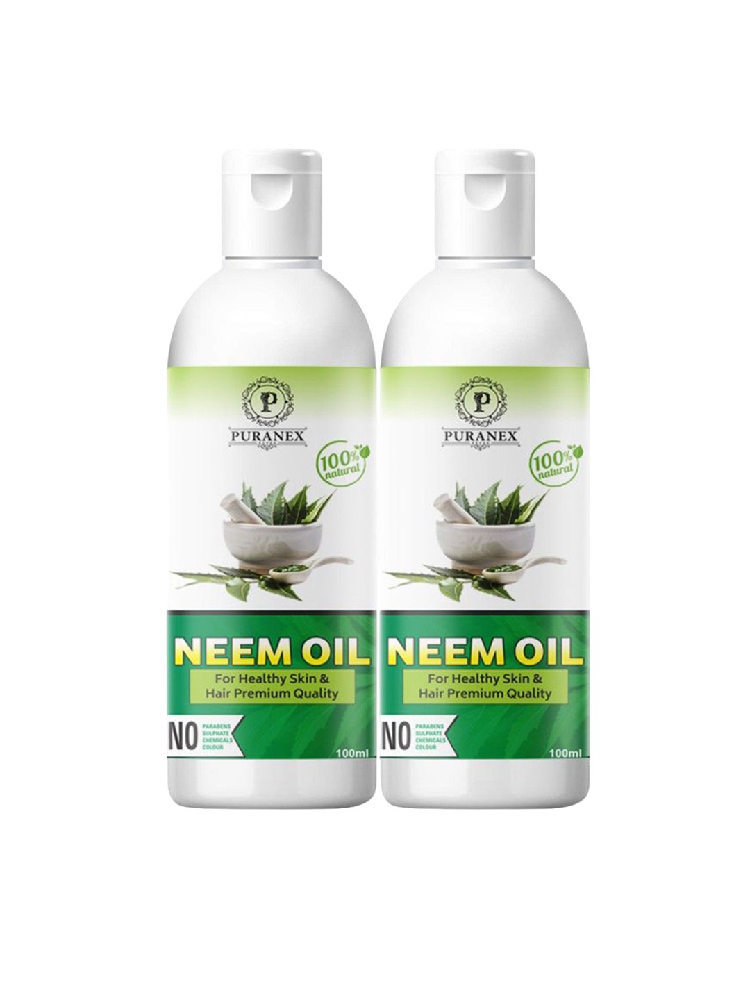 

Puranex Set Of 2 100% Cold Pressed Neem Oil For Skin & Hair - 100 ml Each, Transparent