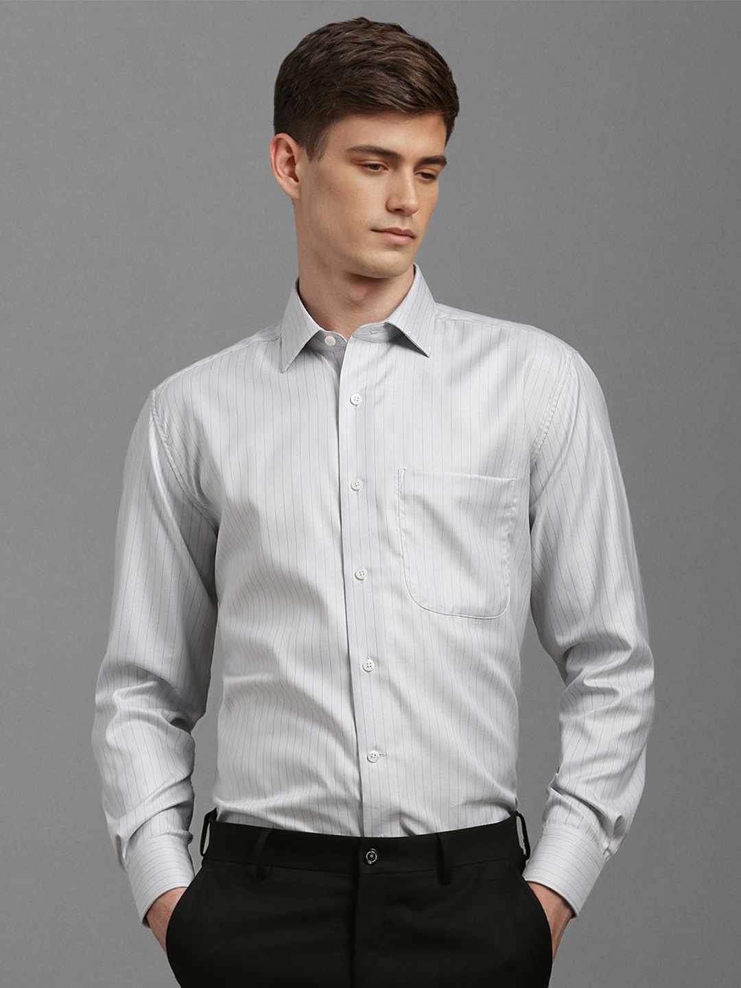 

Luxure by Louis Philippe Men Classic Opaque Striped Formal Shirt, Grey