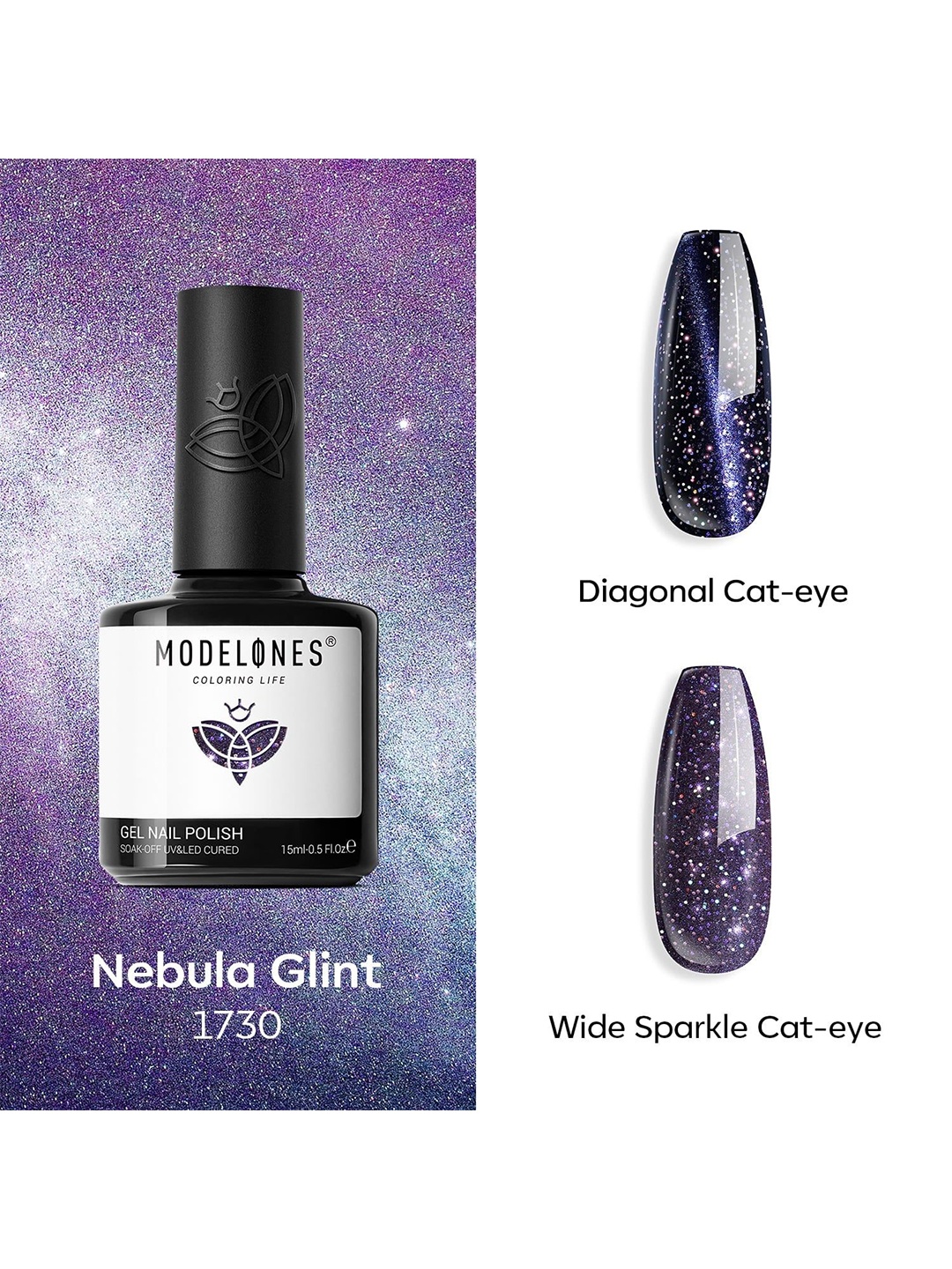 

Modelones UV & LED Soak Off Long Lasting Gel Nail Polish - 15 ml - Nebula Glint 1730, Blue