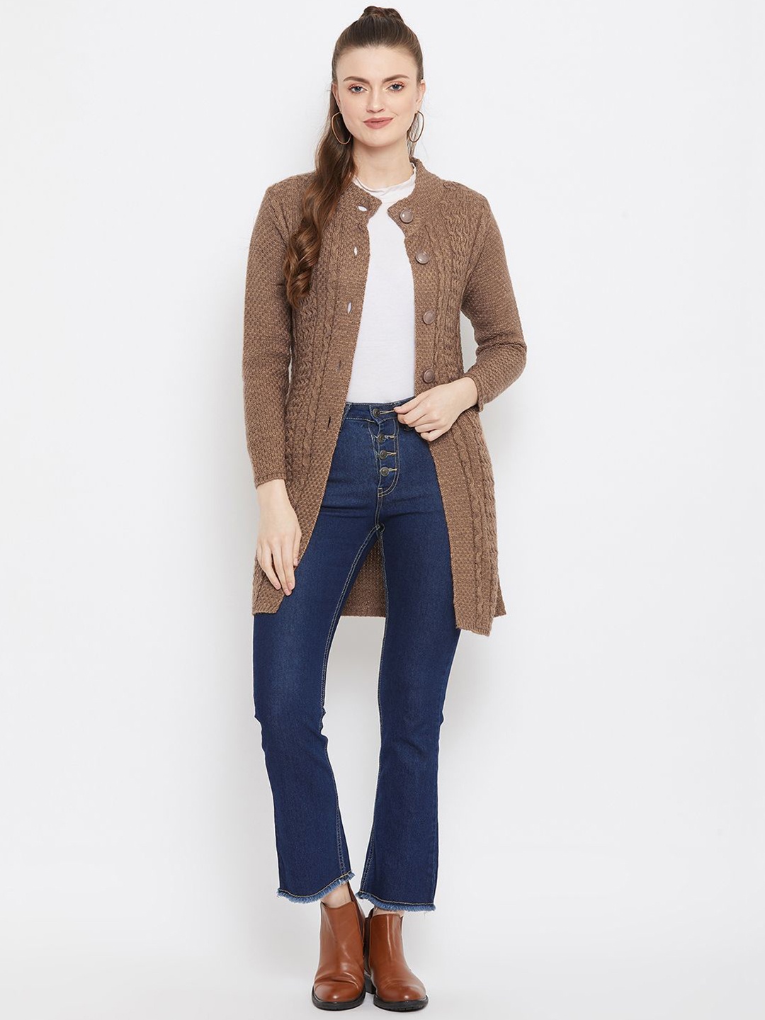 

Zigo Women Cable Knit Longline Cardigan, Brown