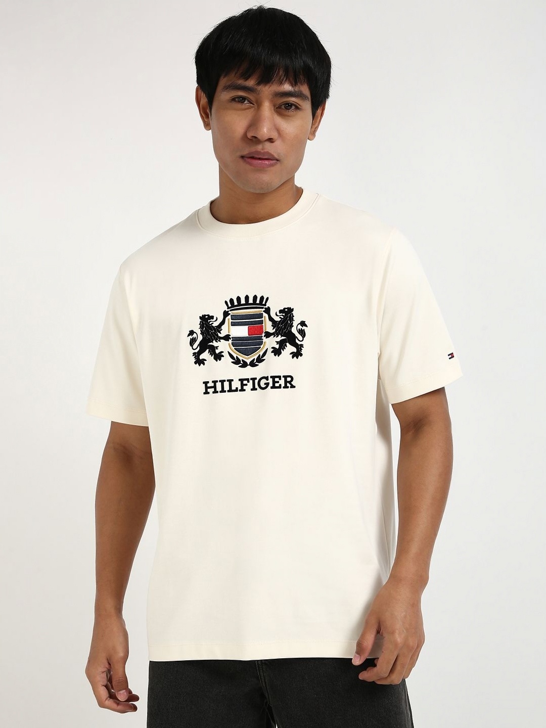 

Tommy Hilfiger Men Graphic Printed Round Neck Cotton T-shirt, Off white